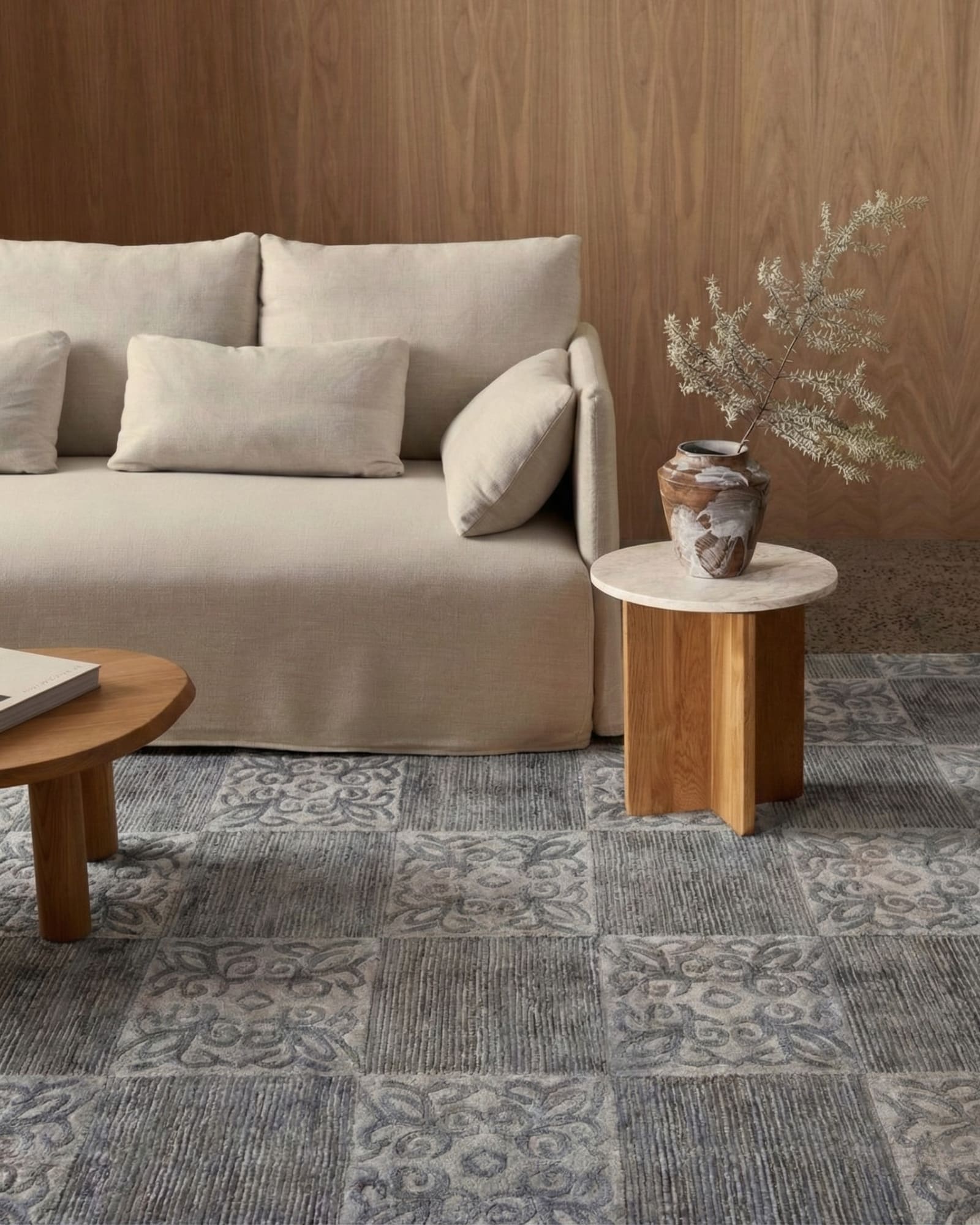 Carved Panel Rug, Iran modern rug, in grey / silver, Silk & Wool, 183 × 274 cm, Nasim Carpets Malaysia — view 2