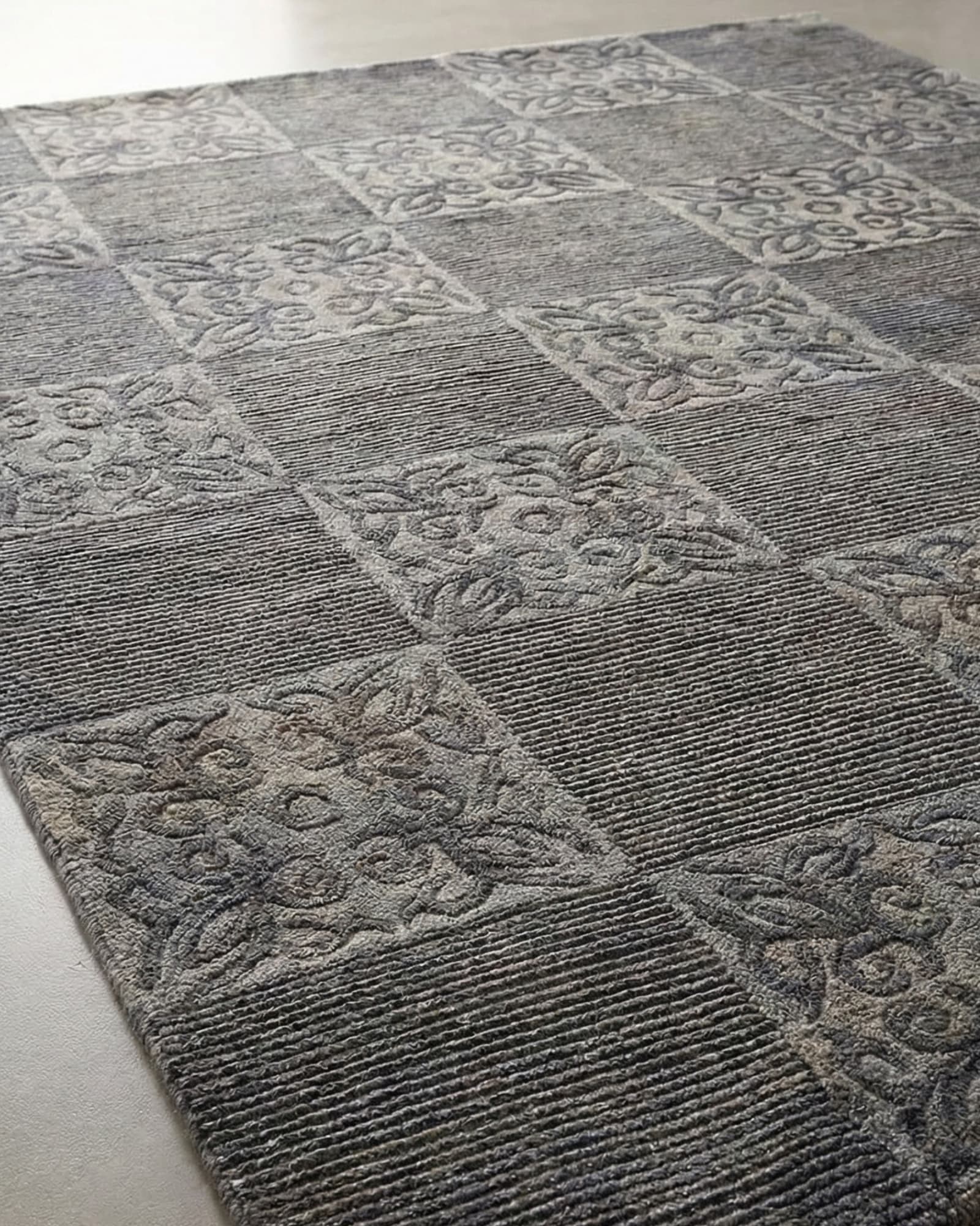 Carved Panel Rug, Iran modern rug, in grey / silver, Silk & Wool, 183 × 274 cm, Nasim Carpets Malaysia — view 3
