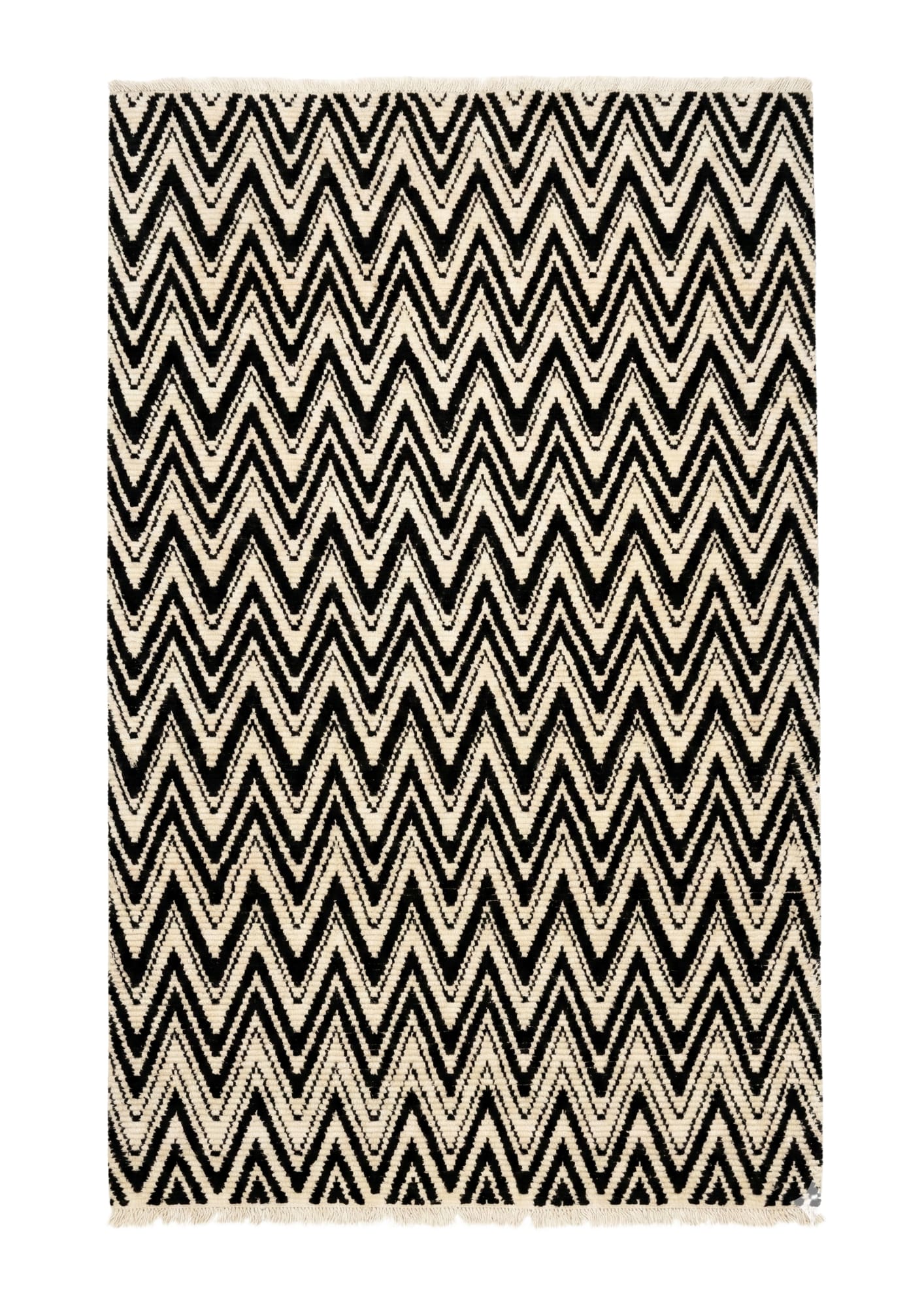 Chevron Geometric Rug, Morroco kntot-Pakistan modern rug, in black, Wool, 183 × 274 cm, Nasim Carpets Malaysia — view 1