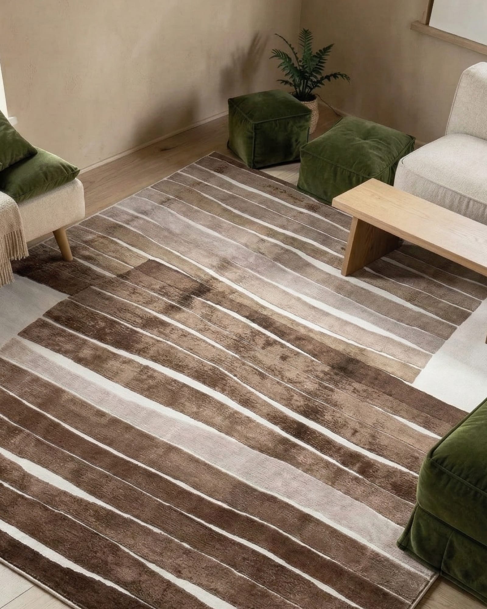 Abstract Stripe Rug, Iran modern rug, in taupe / brown, Silk & Wool, 183 × 274 cm, Nasim Carpets Malaysia — view 2