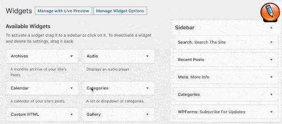 перетащите виджет