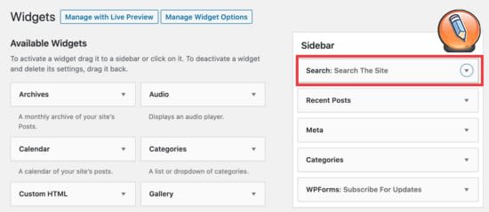 удалить заголовок виджета