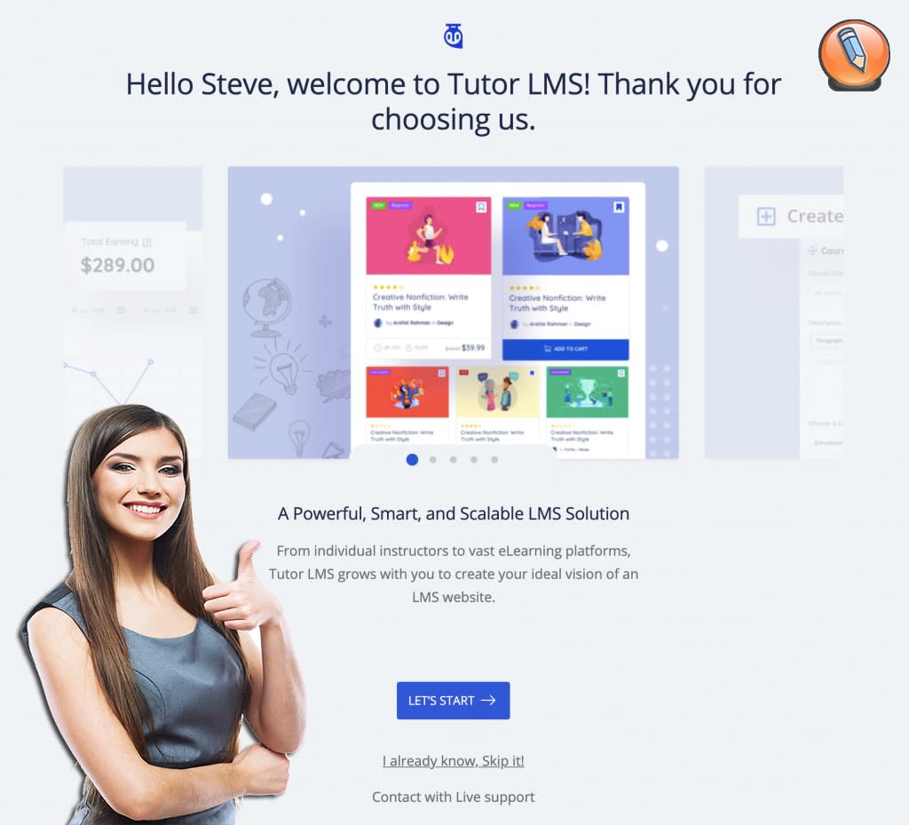 Ekran privetstviya Tutor LMS
