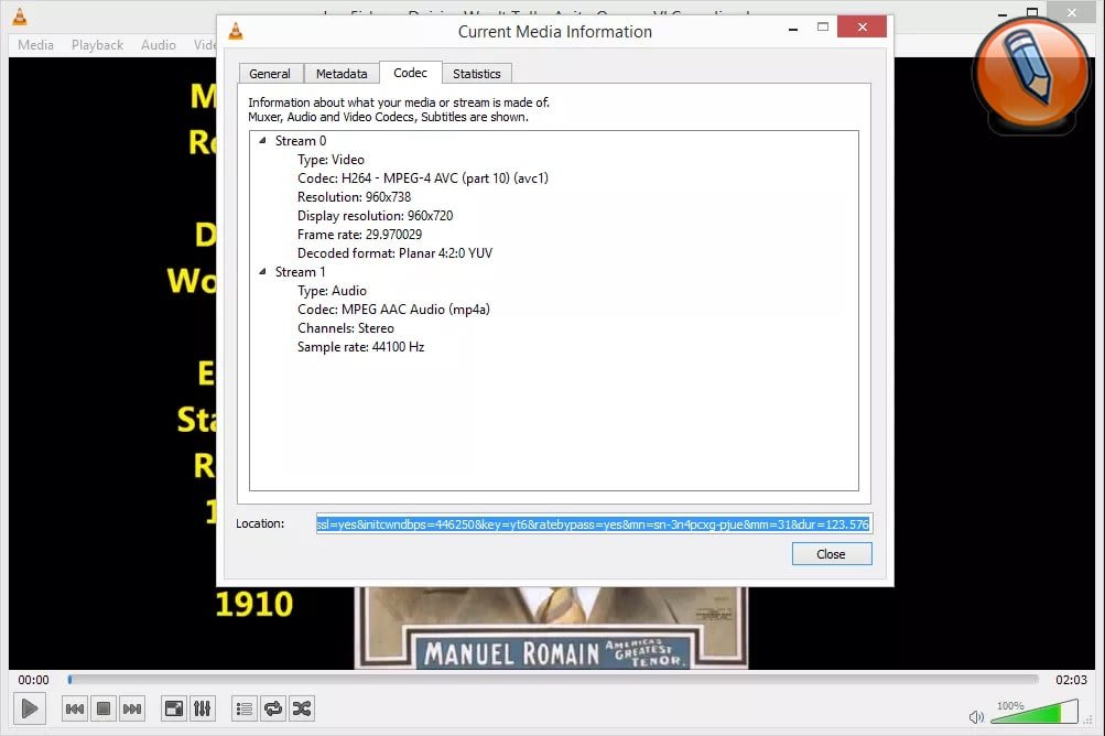 vlc codec information