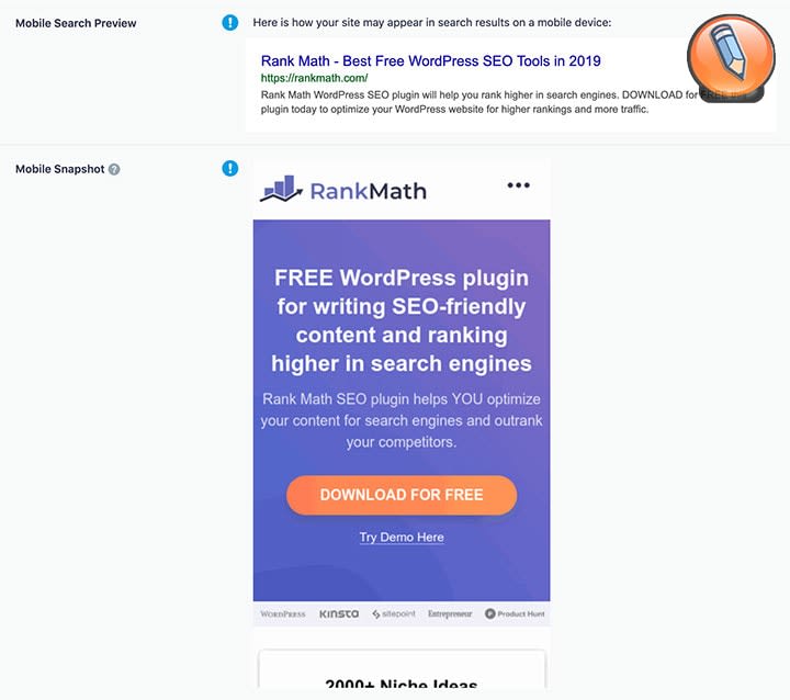 mobile preview in rank math seo audit