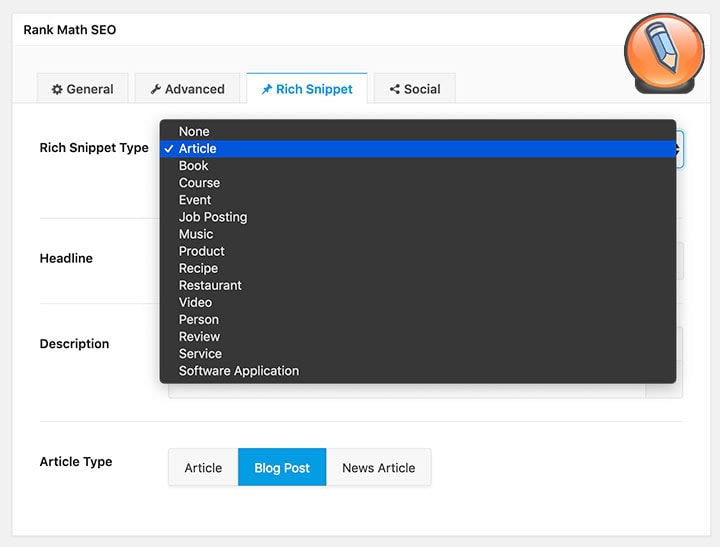 all supported rich snippets in rank math