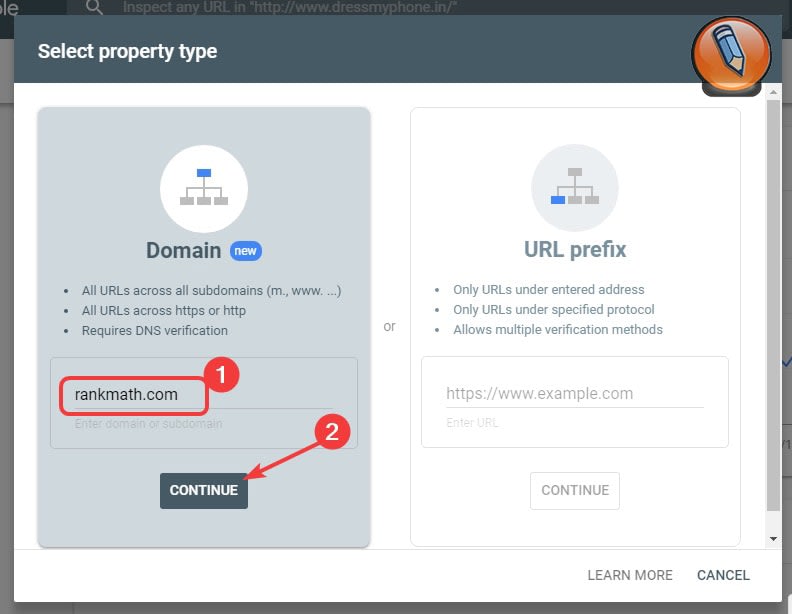 search console enter domain