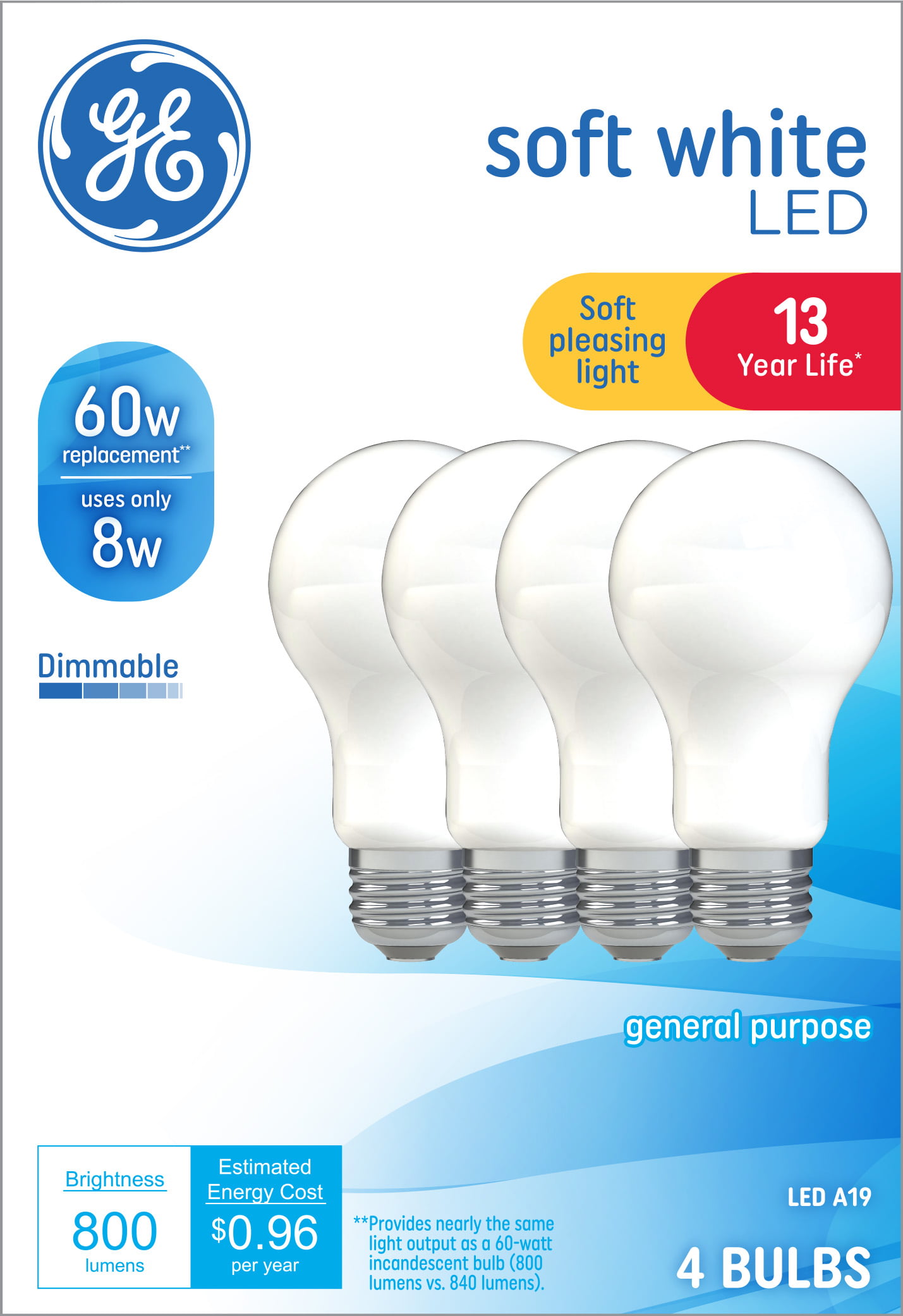 Great Value LED Light Bulb, 9W (60W Equivalent) A19 General