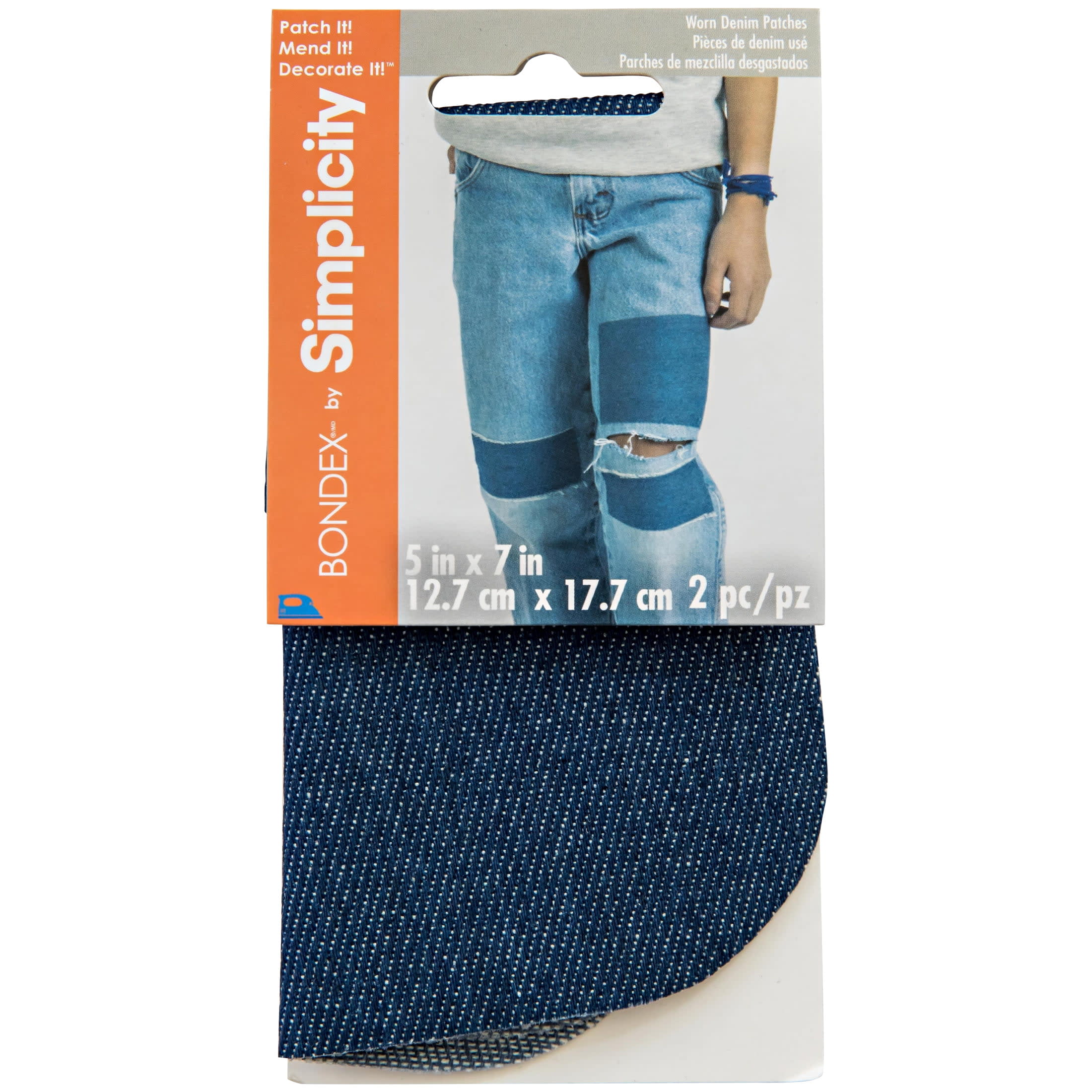Dritz Denim Iron-On Patches, 5 inch x 5 inch, Assorted, 3 pc