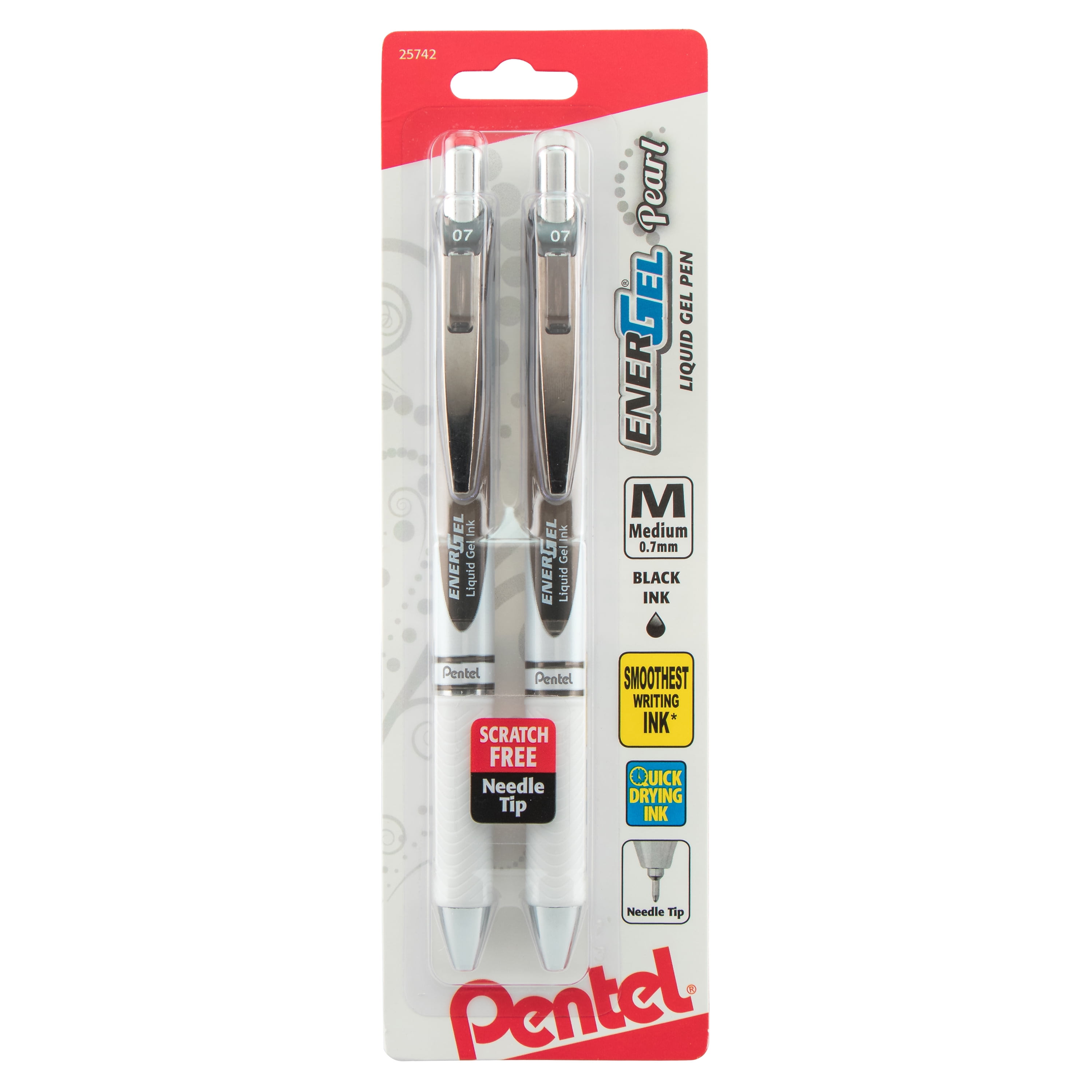 Pentel EnerGel Pearl Retractable Liquid Gel Pen, Needle Tip (0.7mm) Medium  Line, Black Ink, 2-Pk - DroneUp Delivery