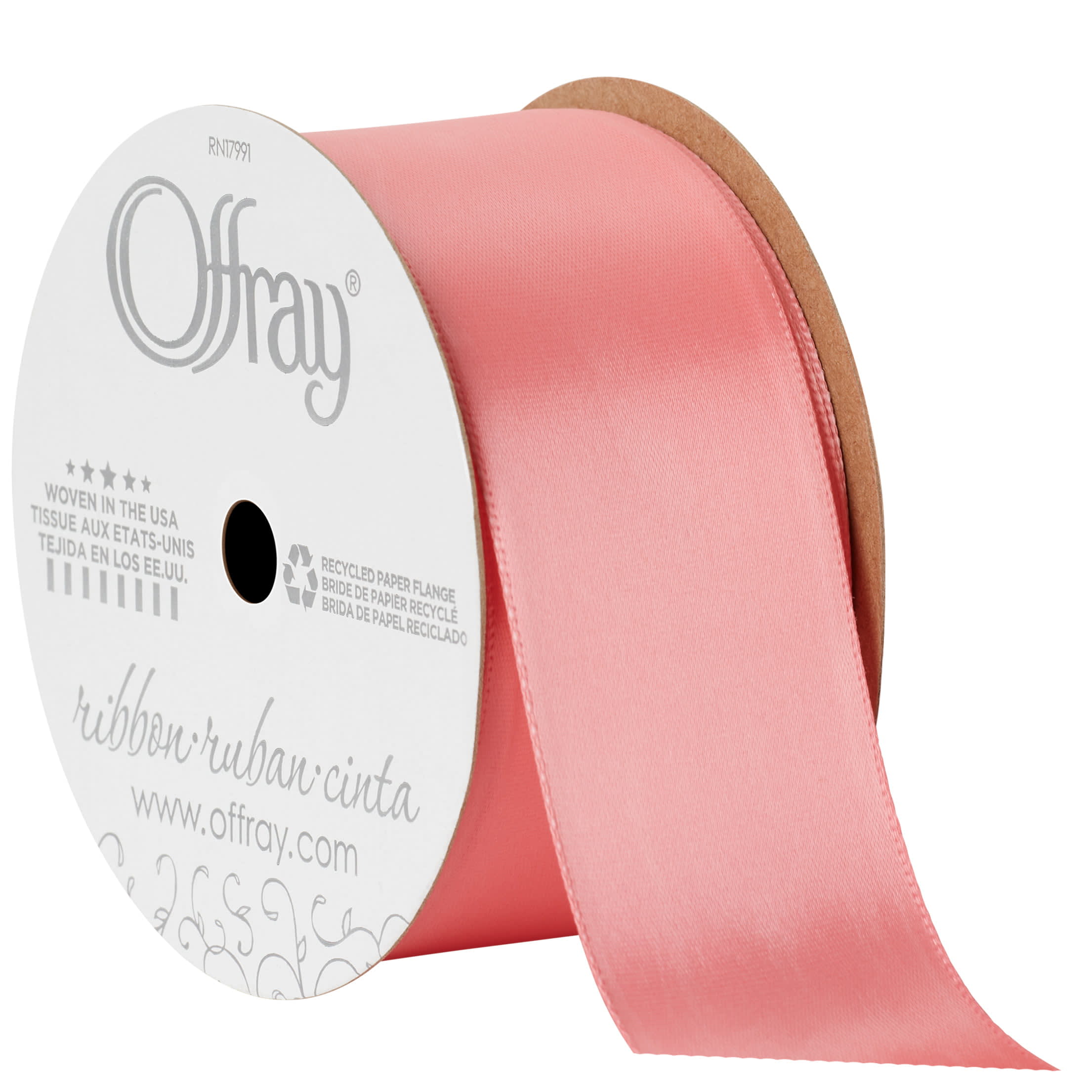 Offray Ribbon, Coral Pink 1 1/2 inch Single Face Satin Polyester Ribbon, 12  feet - DroneUp Delivery