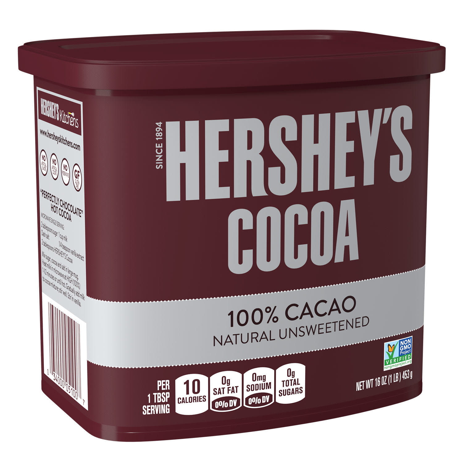 HERSHEY'S, Naturally Unsweetened Sugar Free Cocoa, Gluten Free Baking  Supplies, 16 oz, Container - DroneUp Delivery