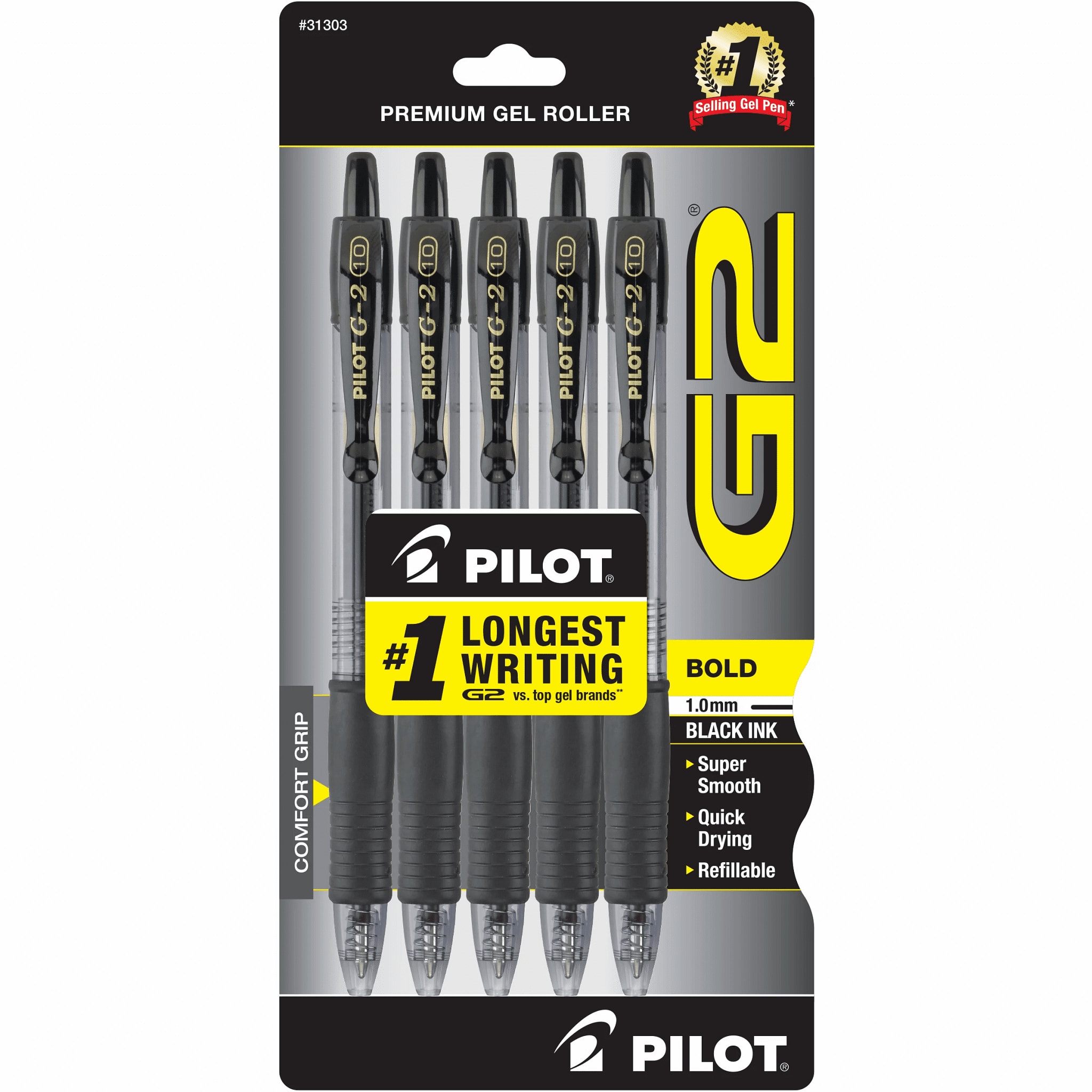 Pilot G2 Retractable Gel Ink Pens, Bold Point, Black, 5 Count - DroneUp  Delivery