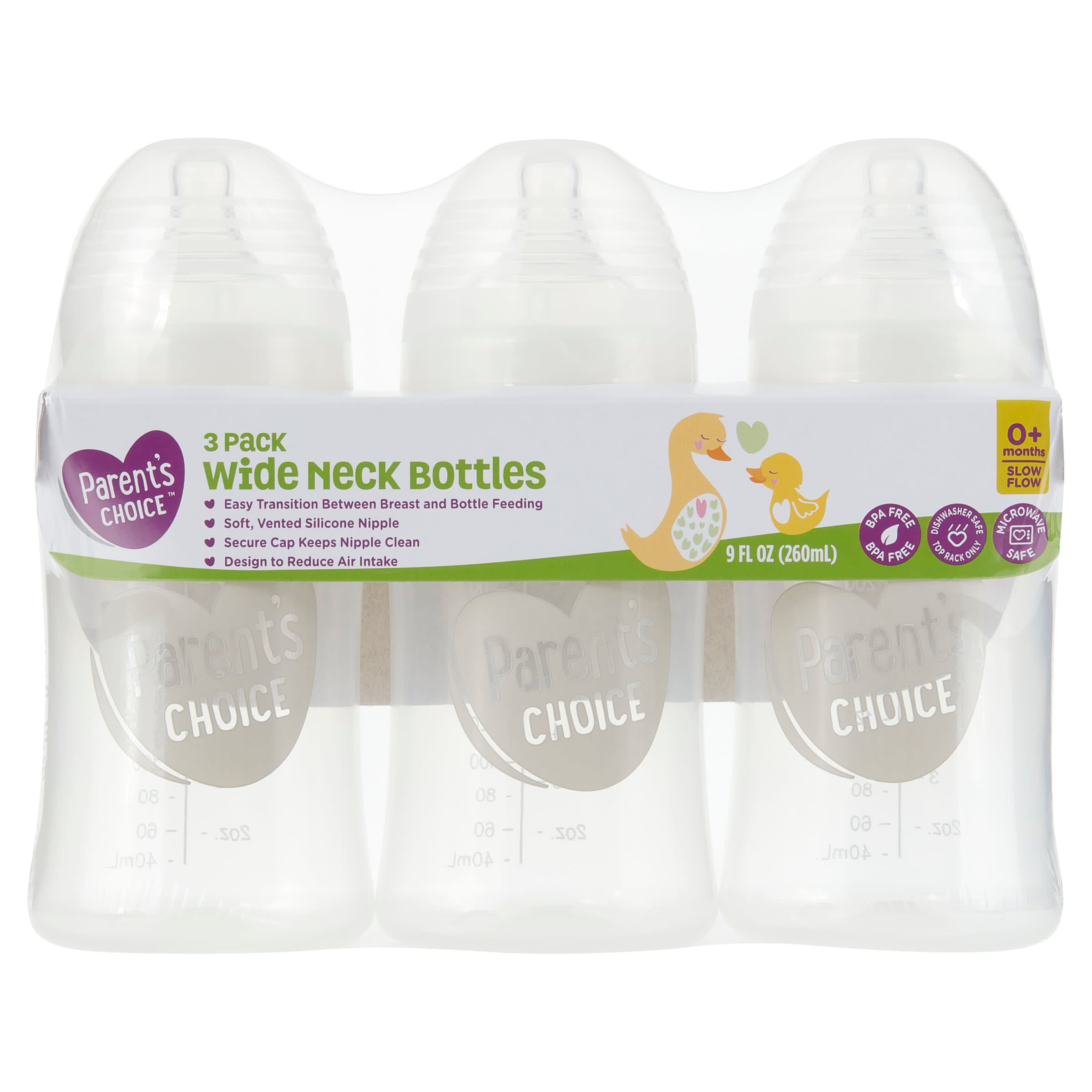 Parent's Choice Wide Neck Bottles, 0+ Months, 9 fl oz, 3 Pack - DroneUp  Delivery