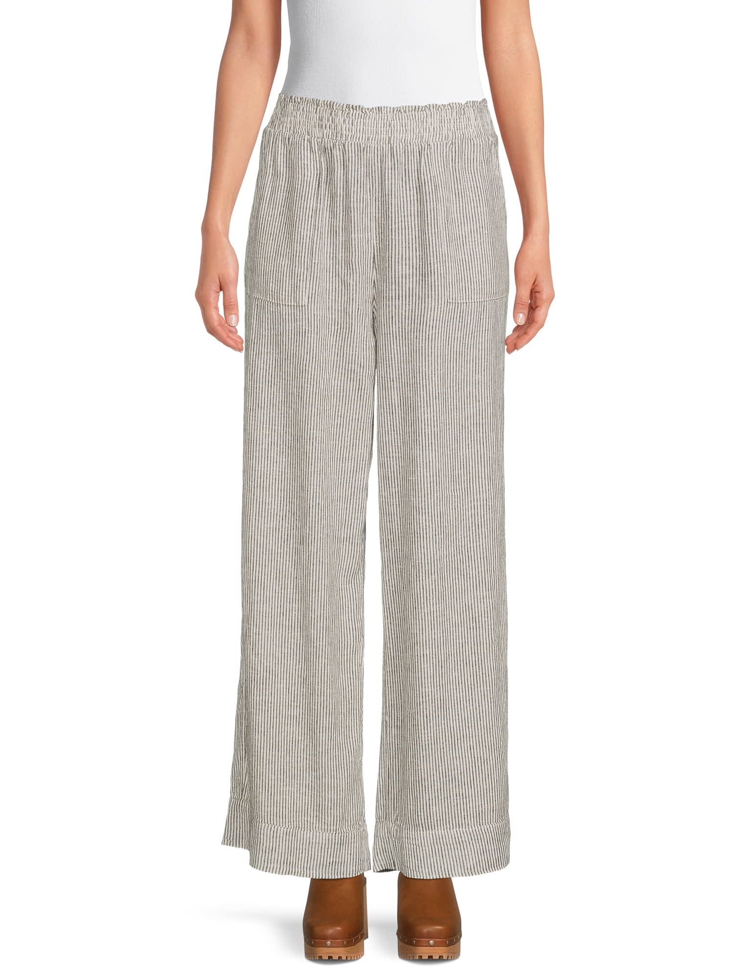 Time and Tru Women's Smocked Waist Linen Pants - DroneUp Delivery