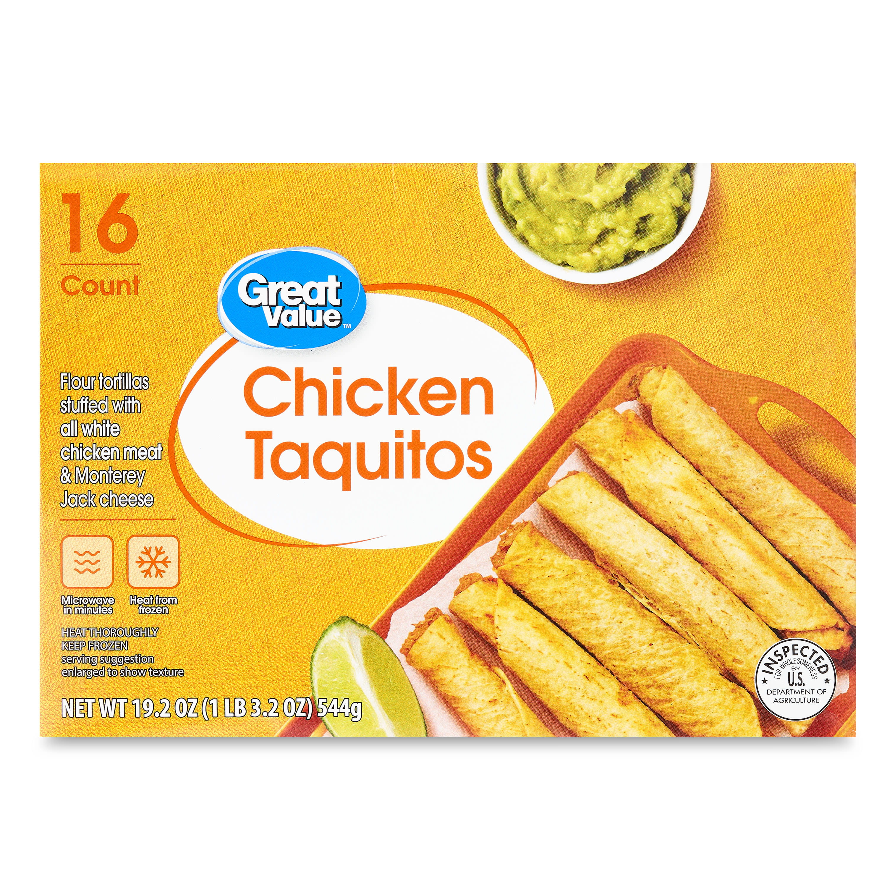 Great Value Flour Chicken Taquitos, 19.2 oz, 16 Count DroneUp Delivery