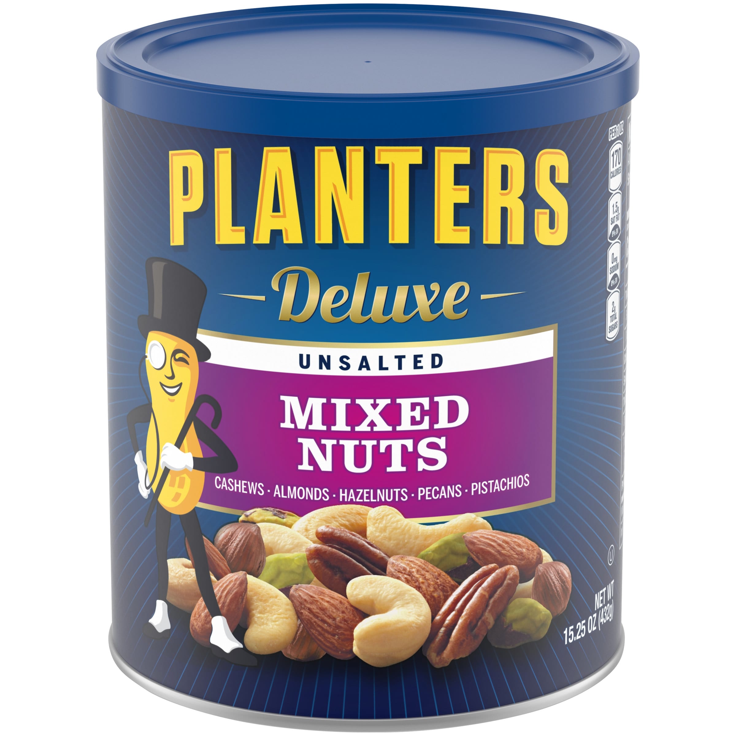 Planters Deluxe Unsalted Mixed Nuts with Cashews, Almonds, Hazelnuts,  Pecans & Pistachios, 15.25 oz Canister - DroneUp Delivery