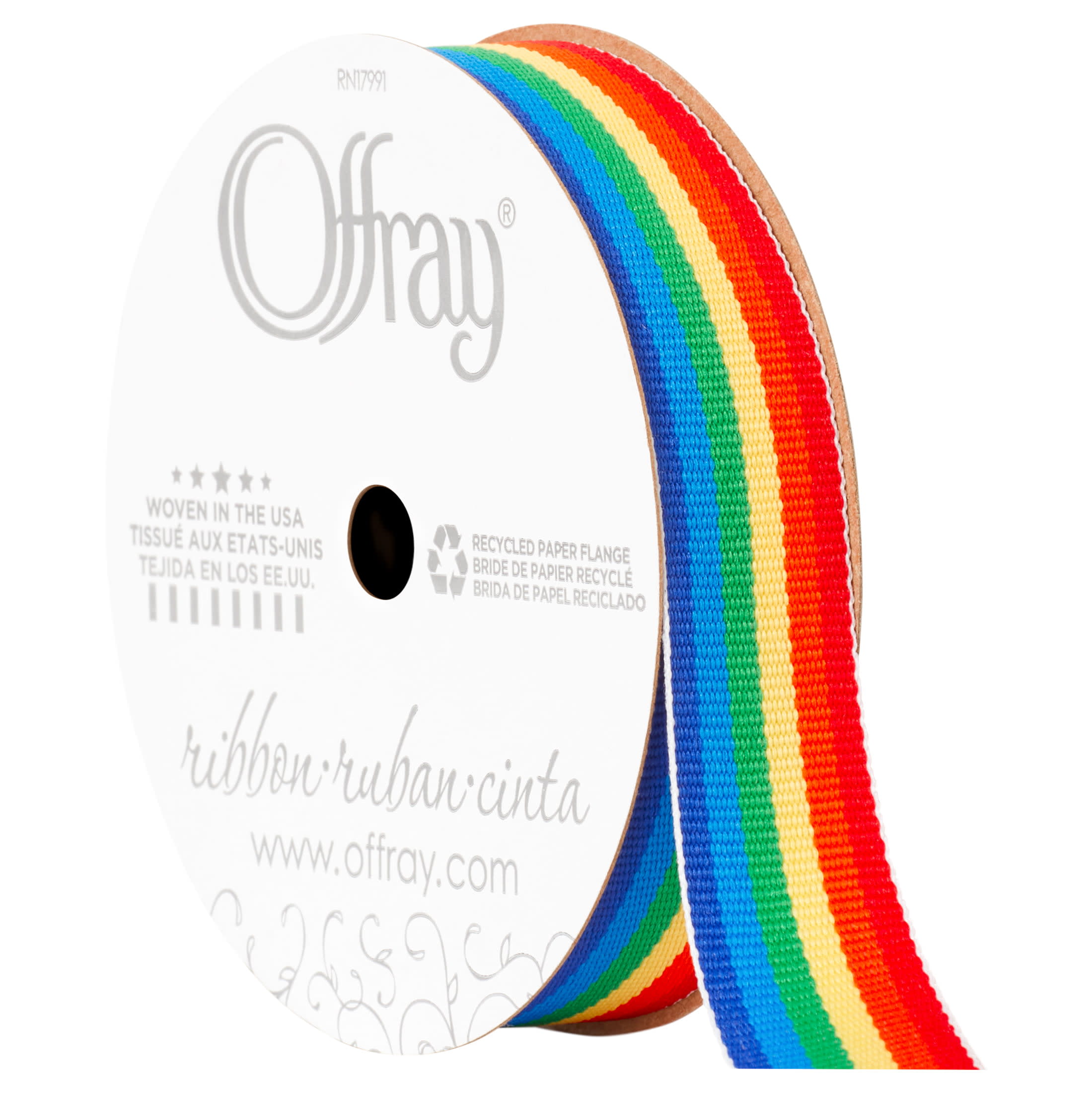 Offray 5/8 x 9' Rainbow Woven Stripes Grosgrain Ribbon