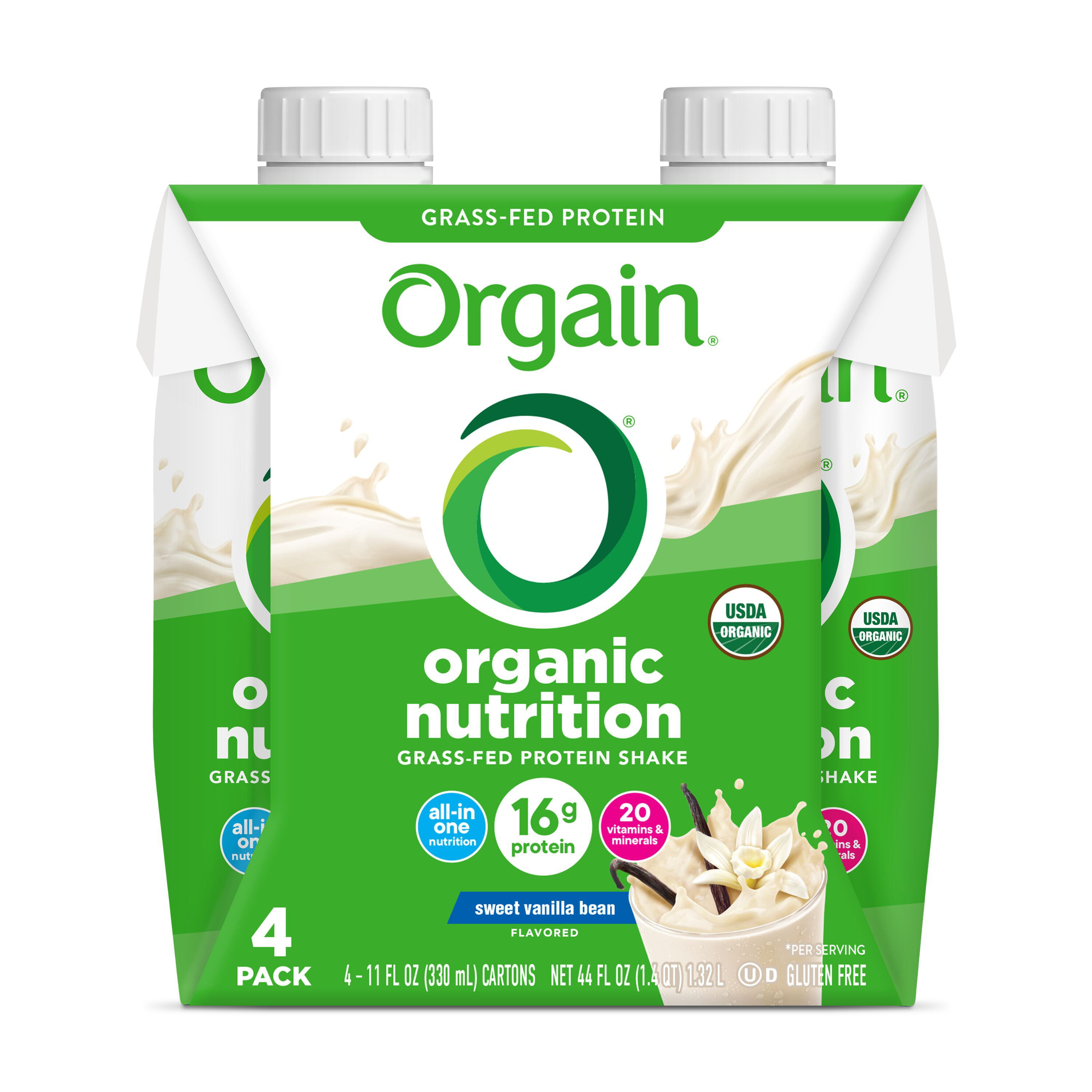 Orgain Grass Fed Clean Protein Shake Creamy Chocolate Fudge Meal  Replacement 11 oz 12 Count Organic