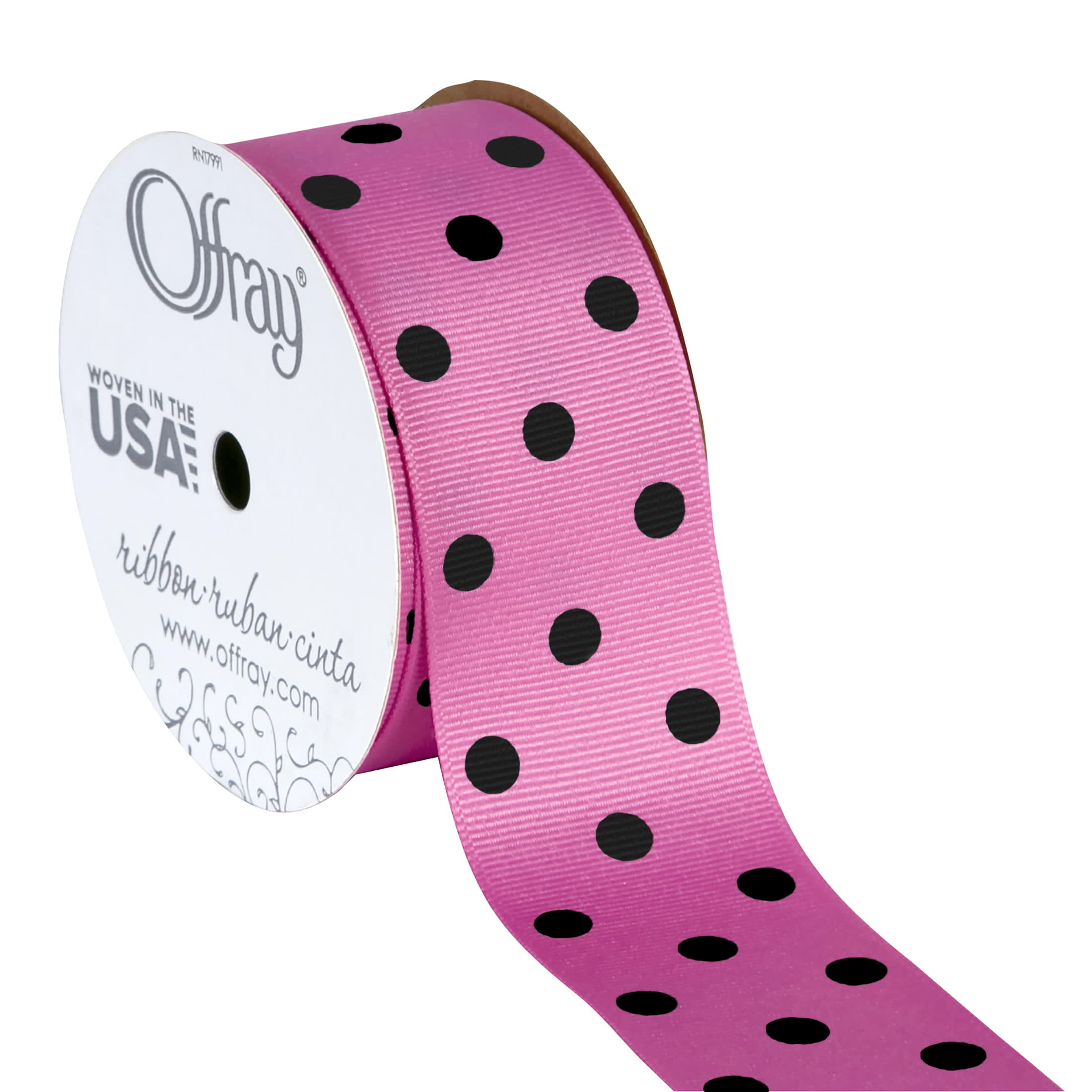 Offray Ribbon, Pink 3/8 inch Grosgrain Polyester Ribbon, 18 feet