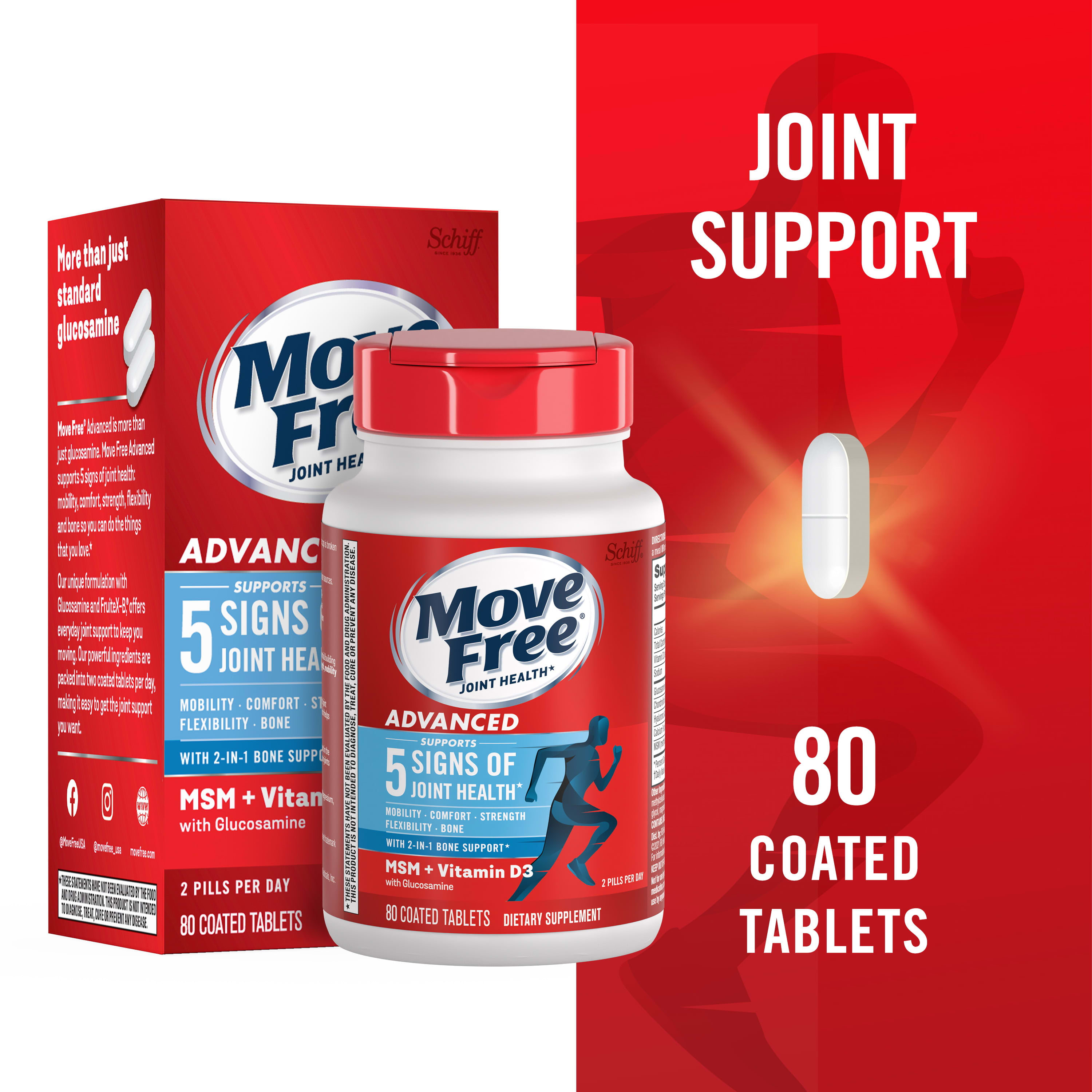 Move Free Advanced Plus MSM and Vitamin D3, 80 tablets - Joint Health  Supplement with Glucosamine and Chondroitin - DroneUp Delivery