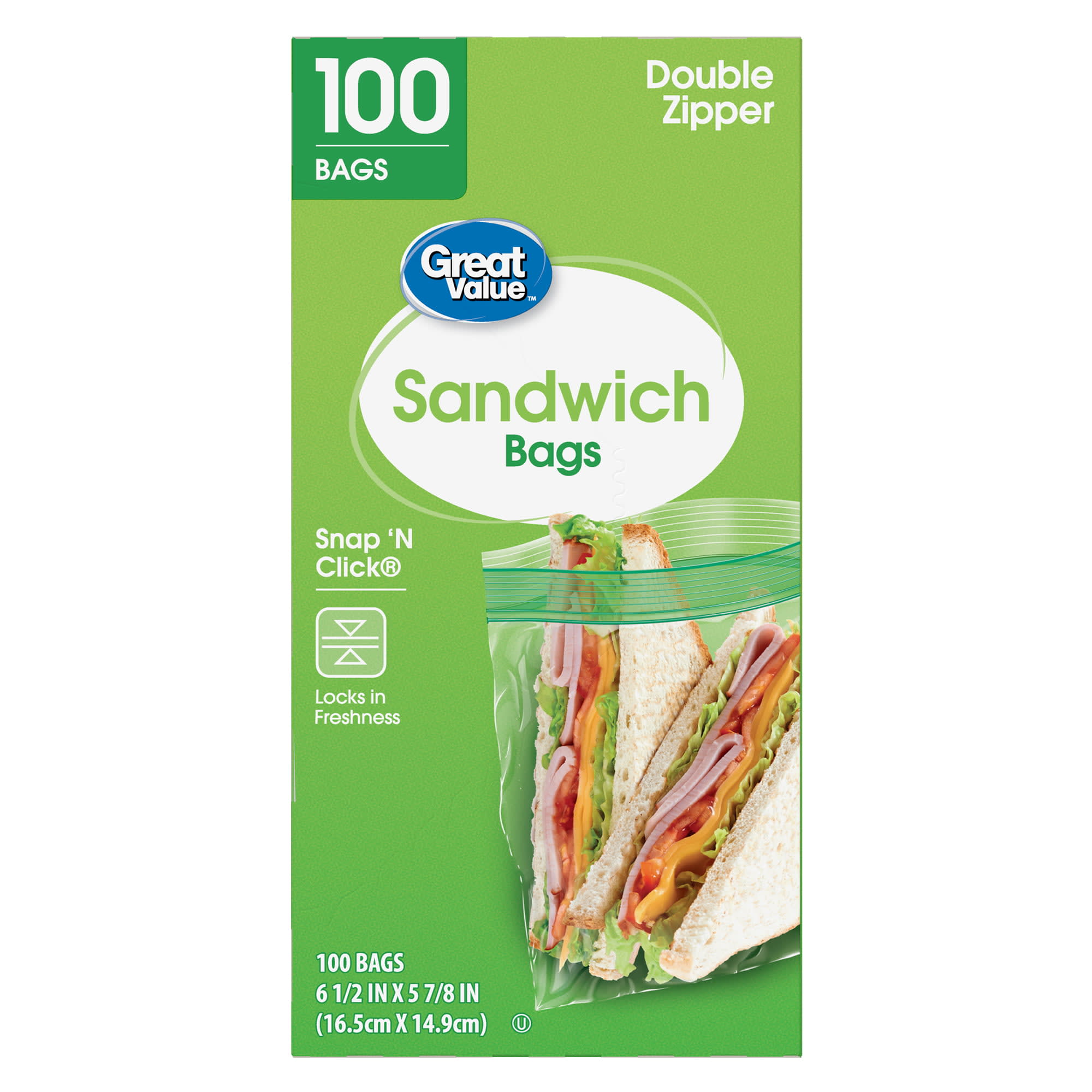 Great Value Double Zipper Sandwich Bags, 300 Count