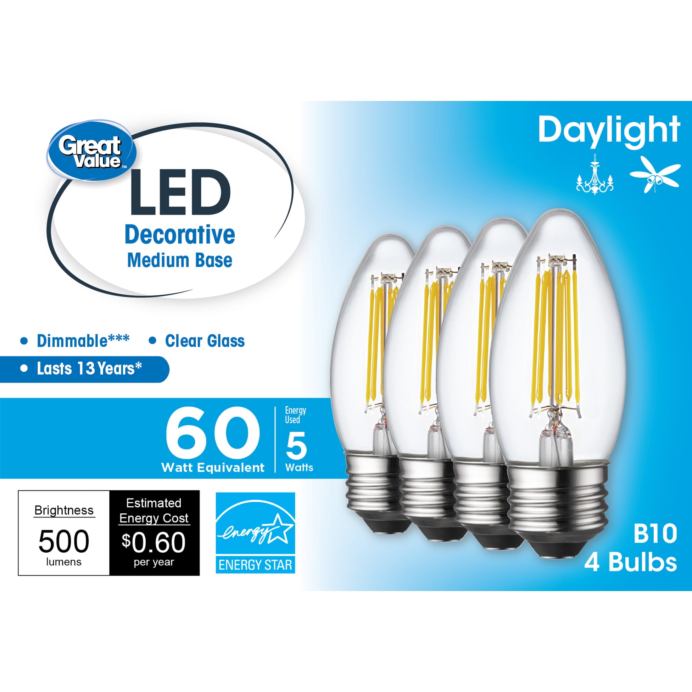 Great Value LED Light Bulb, 9W (60W Equivalent) A19 General