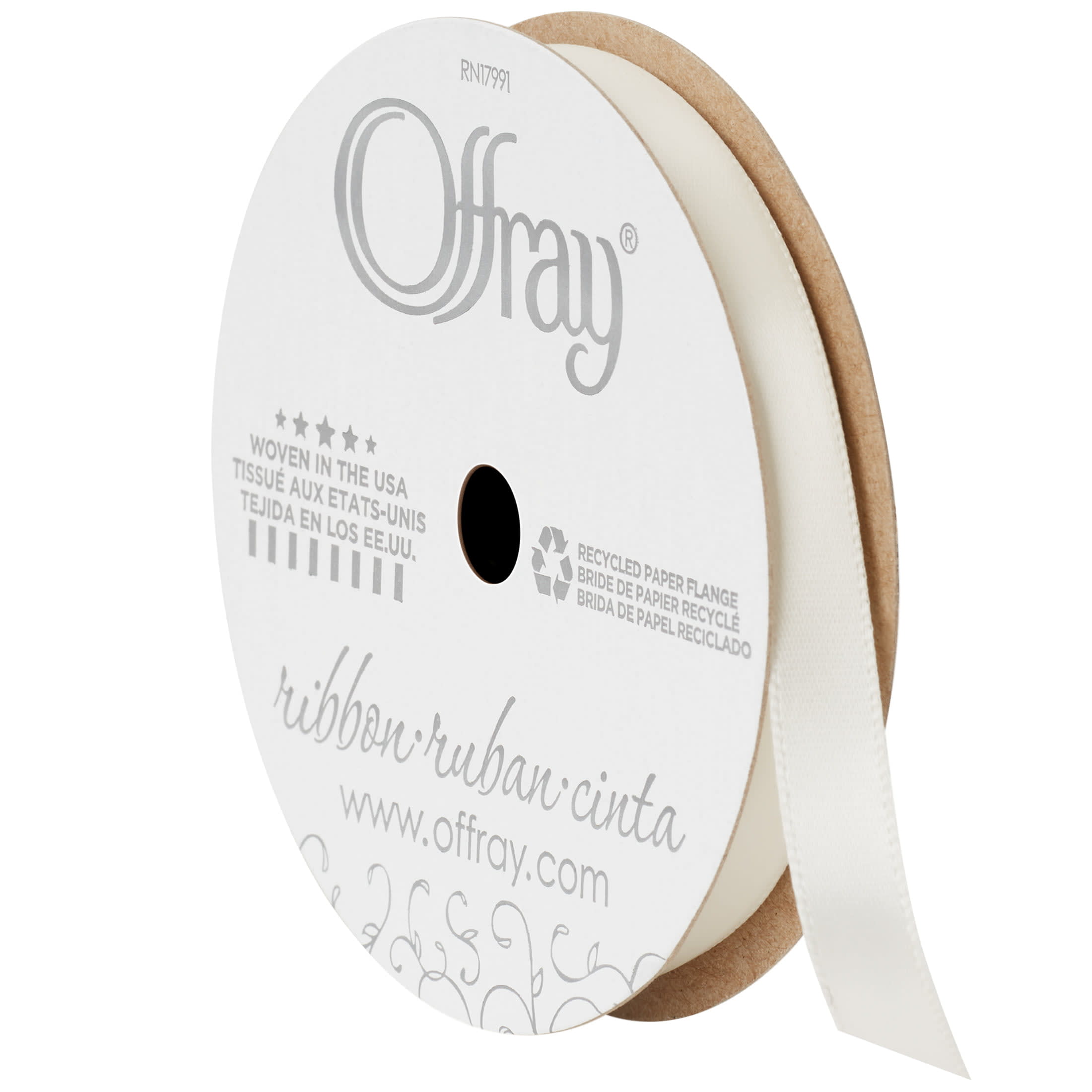 Offray Ribbon, Antique White 1 1/2 inch Single Face Satin Polyester Ribbon,  12 feet - DroneUp Delivery