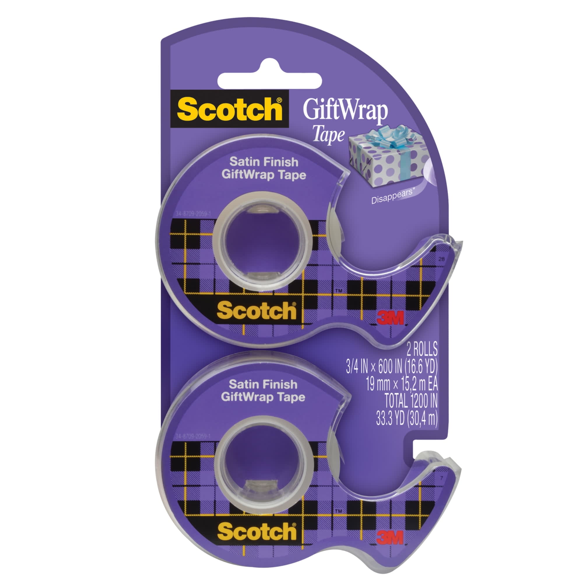 Scotch Satin Gift Wrap Tape 34 x 600 Clear Pack Of 2 Rolls
