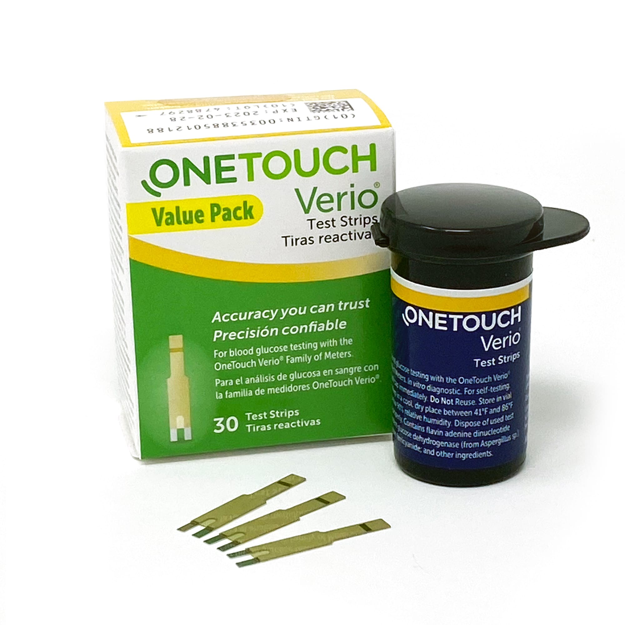 OneTouch Verio Test Strips for Diabetes - 30 Count, Diabetic Test Strips  for Blood Sugar Monitor, at Home Self Glucose Monitoring