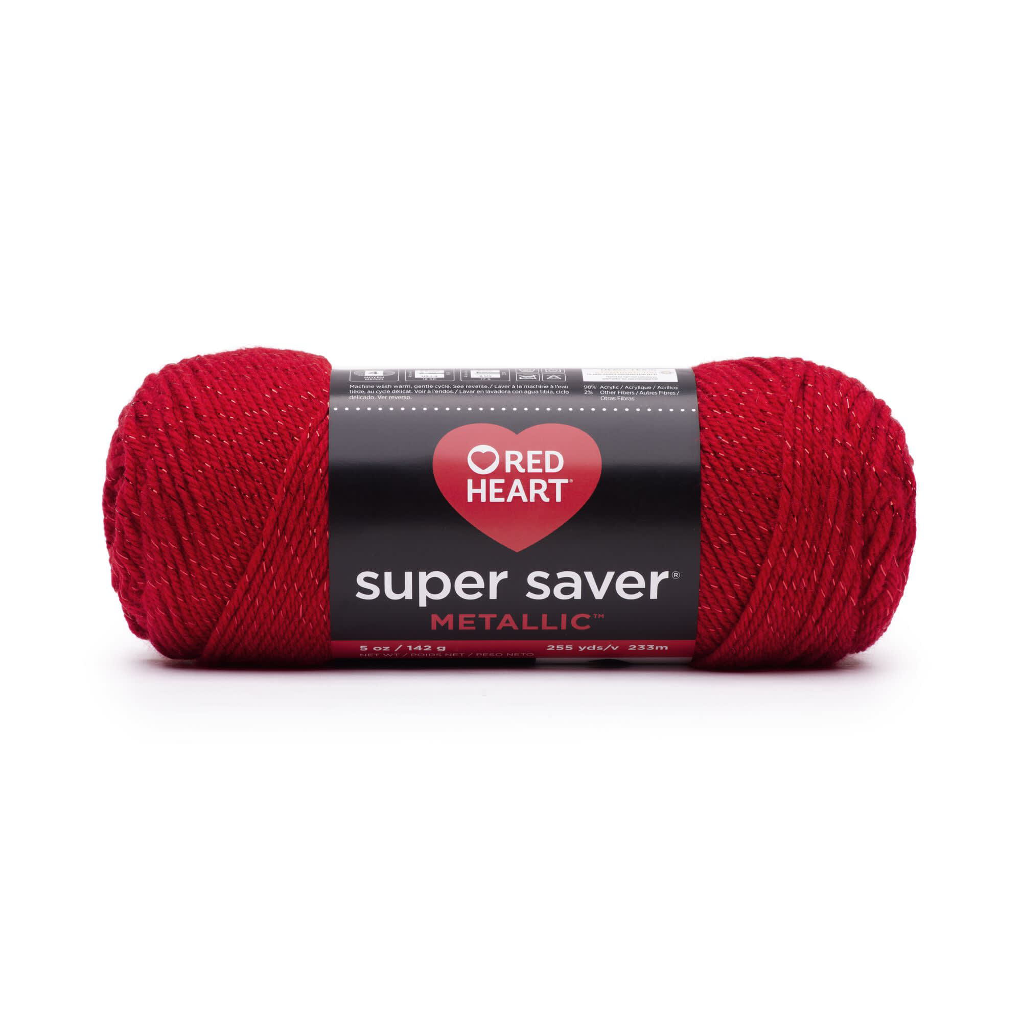 Red Heart Super Saver Metallic 4 Medium Acrylic Yarn, Red 5oz/142g