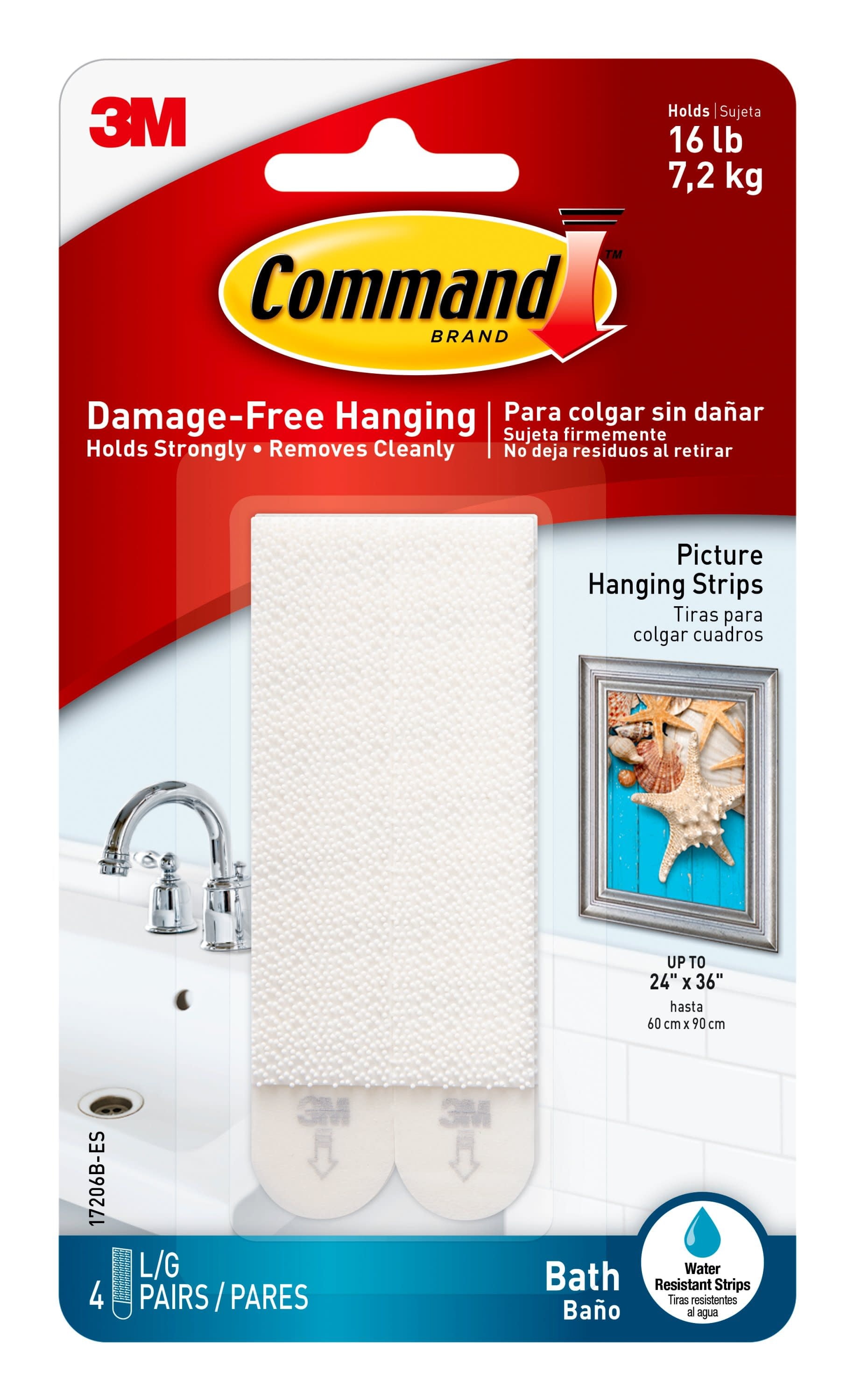 Command Poster Strips Hanging Strips 3M 17024 Damage Free Strong Hold 12  Strips White, 3-Pack 