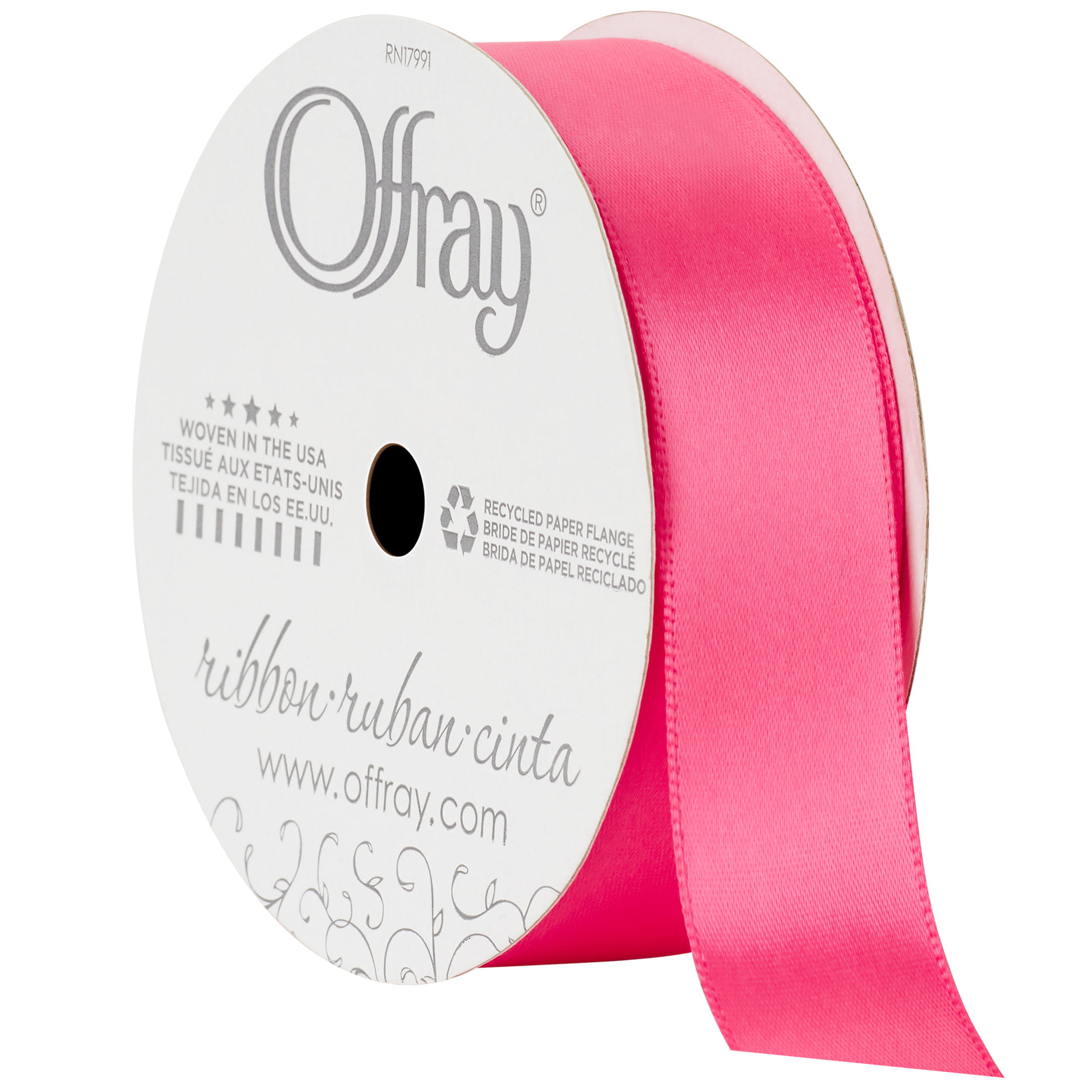 Offray Ribbon, Light Pink 1 1/2 inch Floral Satin Ribbon, 9 feet