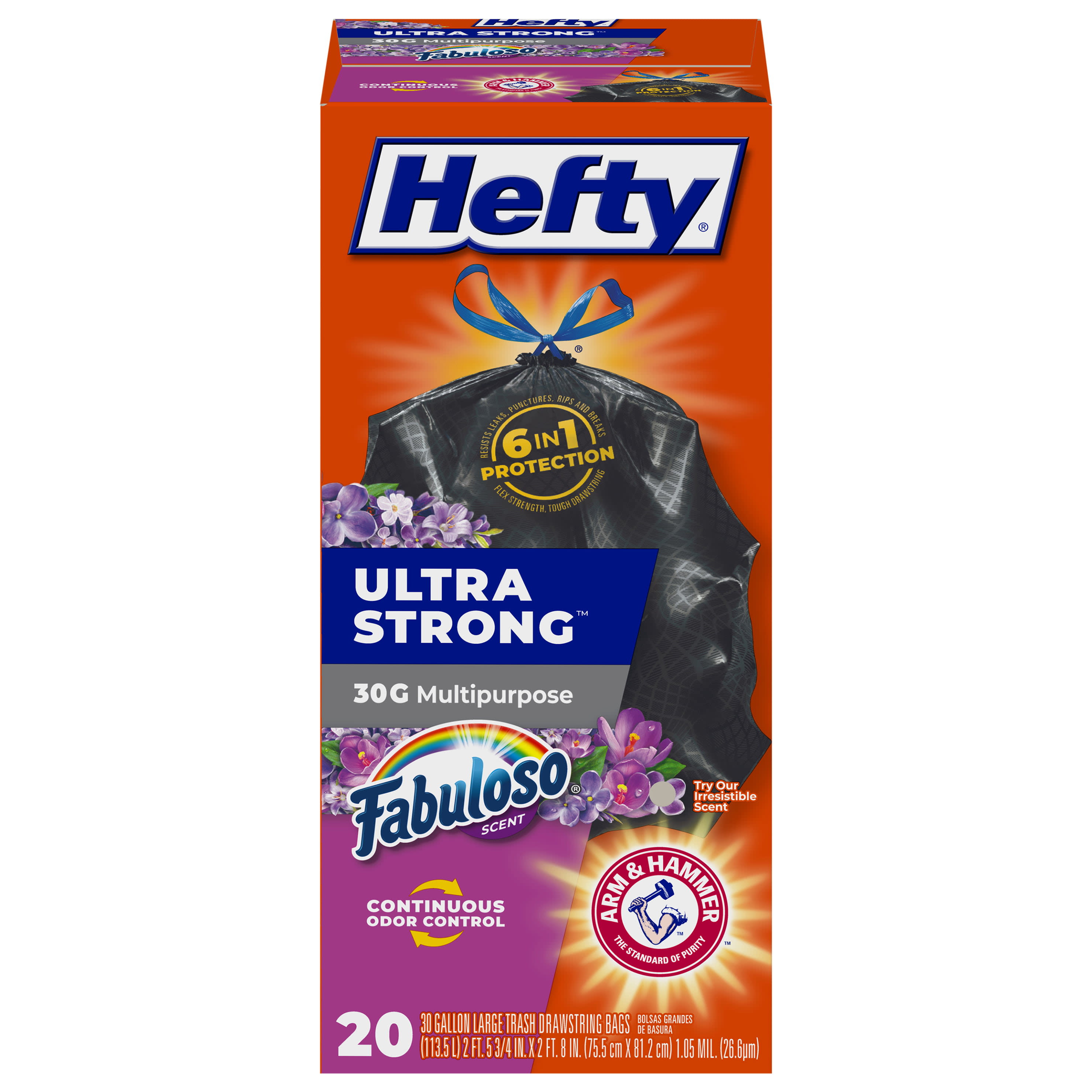 Hefty Ultra Strong Multipurpose Large Trash Bags, Black, 30 Gallon, 20 Count,  White Pine Breeze Scent - DroneUp Delivery