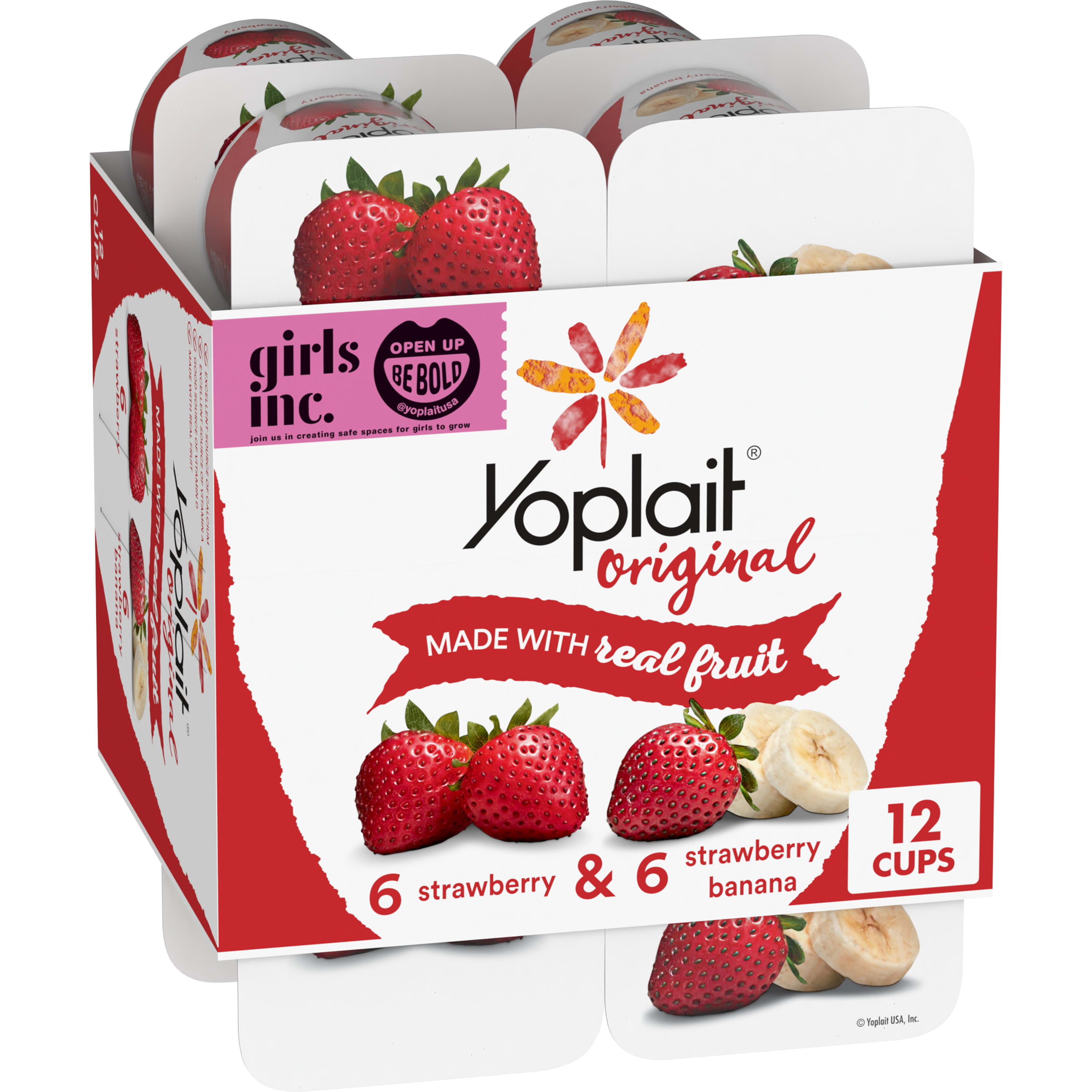 Activia Strawberry and Strawberry Banana Probiotic Yogurt, Lowfat Yogurt  Cups, 4 oz, 12 Count