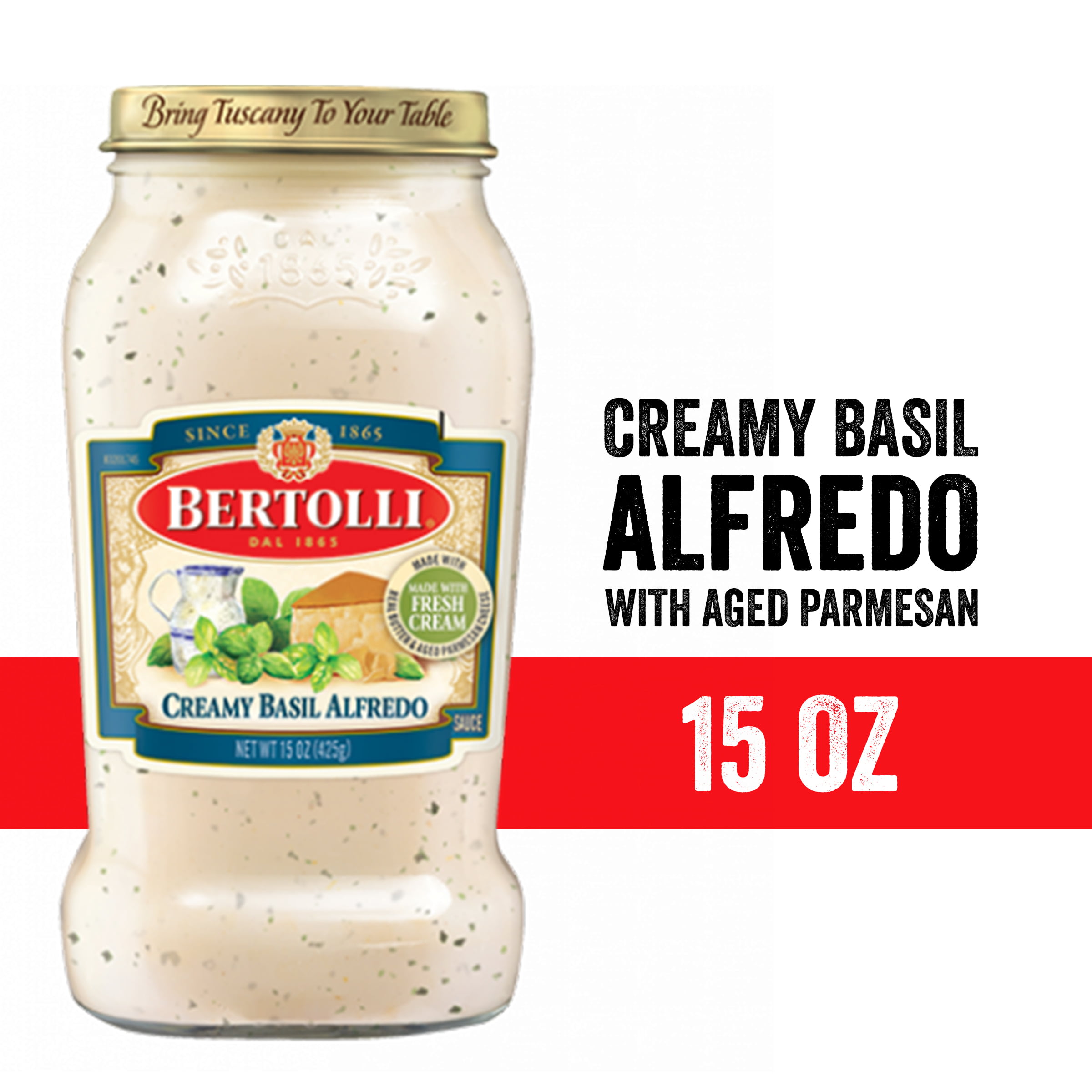 Bertolli Creamy Basil Alfredo Sauce with Aged Parmesan Cheese, Authentic  Tuscan Style Pasta Sauce made with Fresh Cream and Real Butter, 15 OZ -  DroneUp Delivery