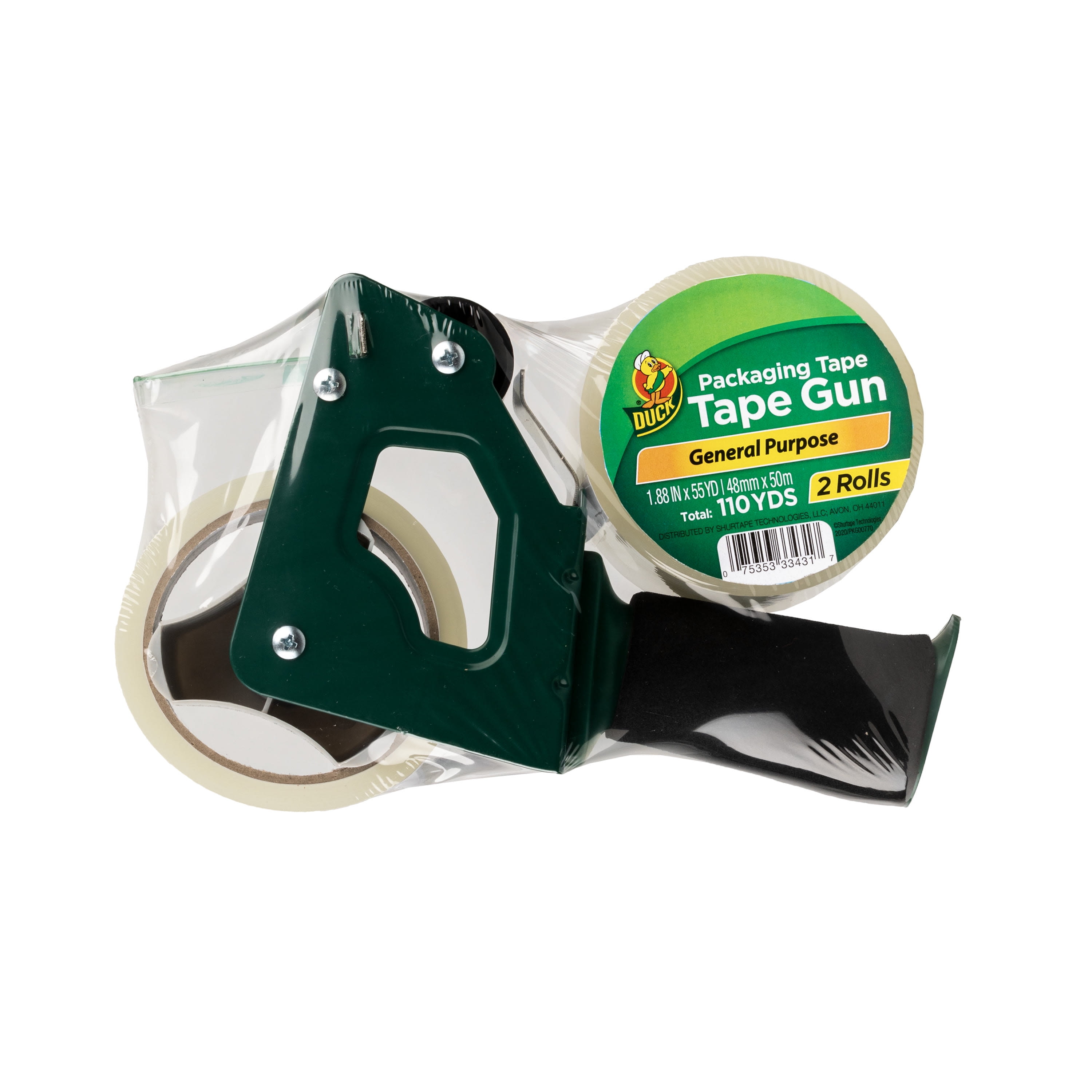 Duck General Purpose Packing Tape Gun with Foam Handle, 1.88 in x 55 yd