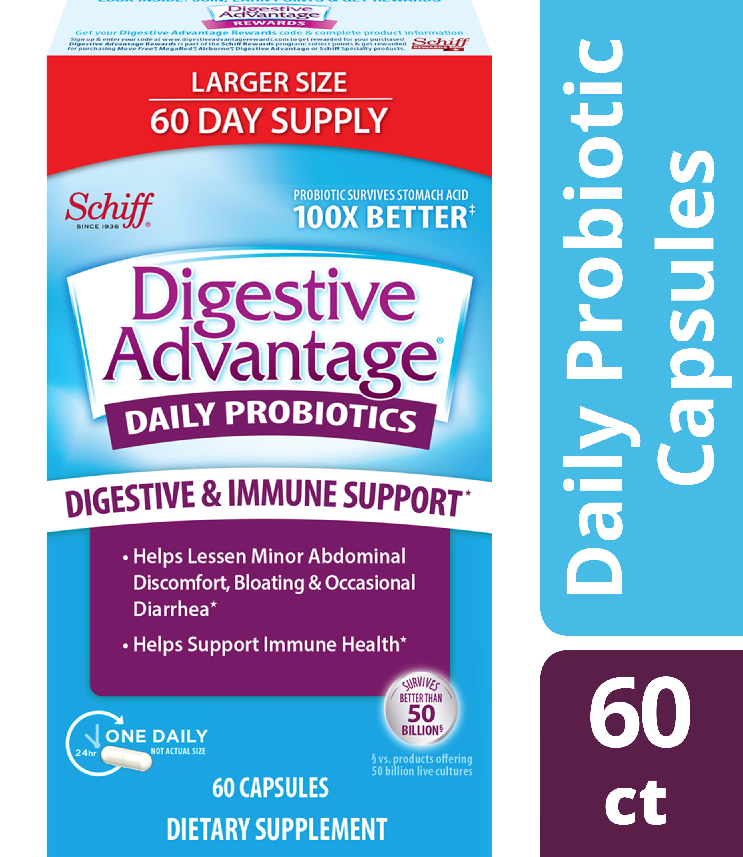 Digestive Advantage, Daily Probiotic Dietary Supplement 60 Capsules