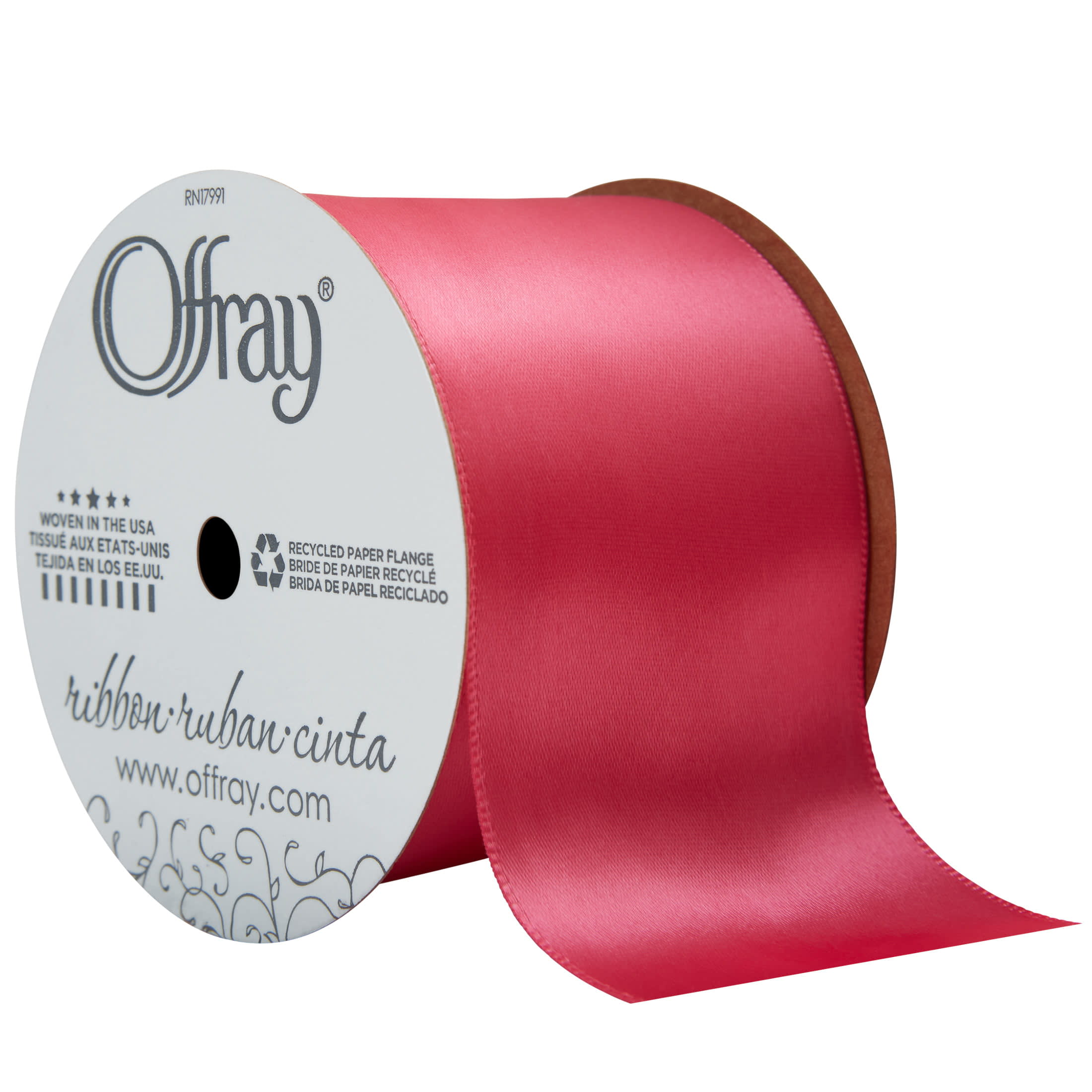 Offray Ribbon, Shocking Pink 2 1/4 inch Single Face Satin Polyester Ribbon,  9 feet - DroneUp Delivery