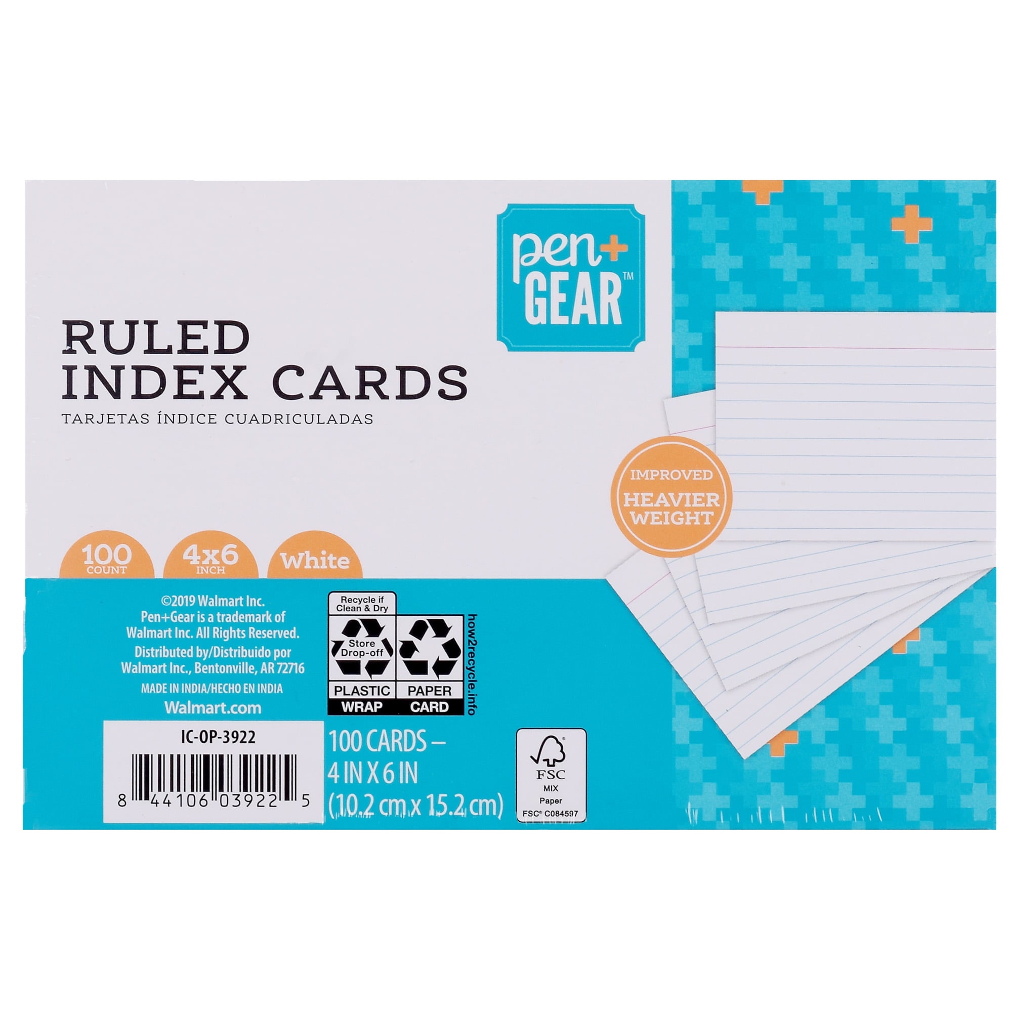 Pen+ Gear Ruled Index Cards, White, 500 Count, 3 x 5