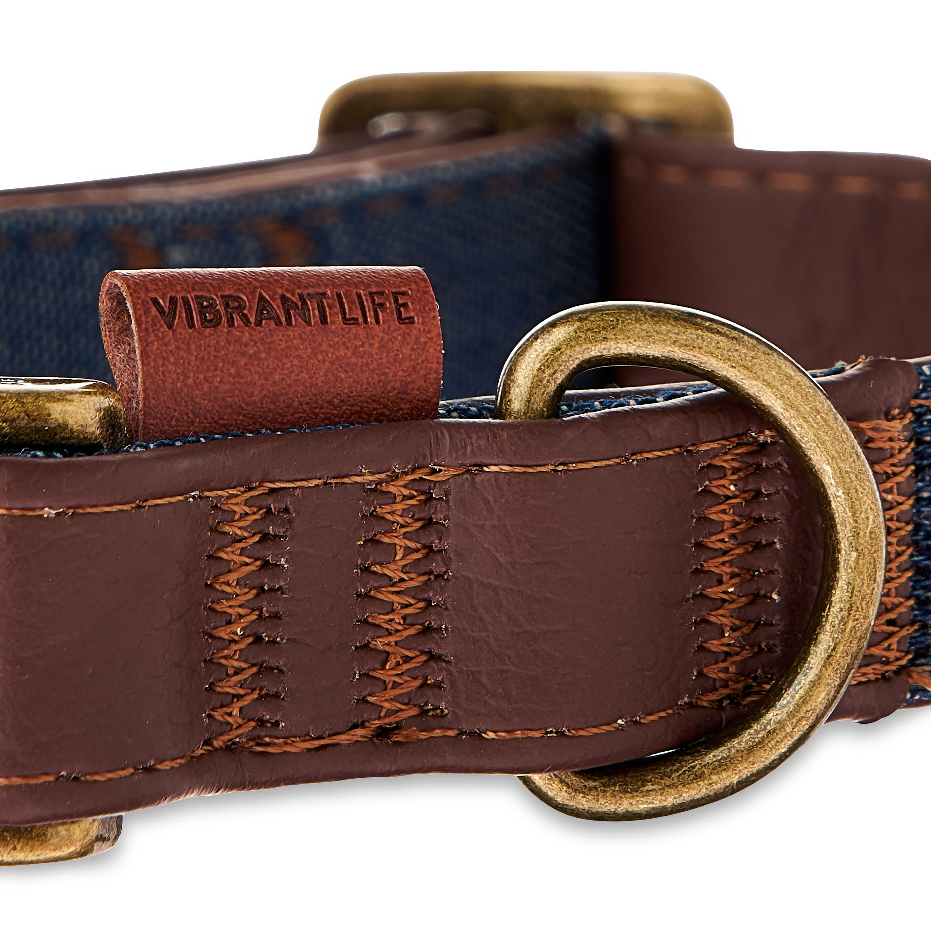 Vibrant Life Denim Dog Collar, Brown & Blue, M - DroneUp Delivery