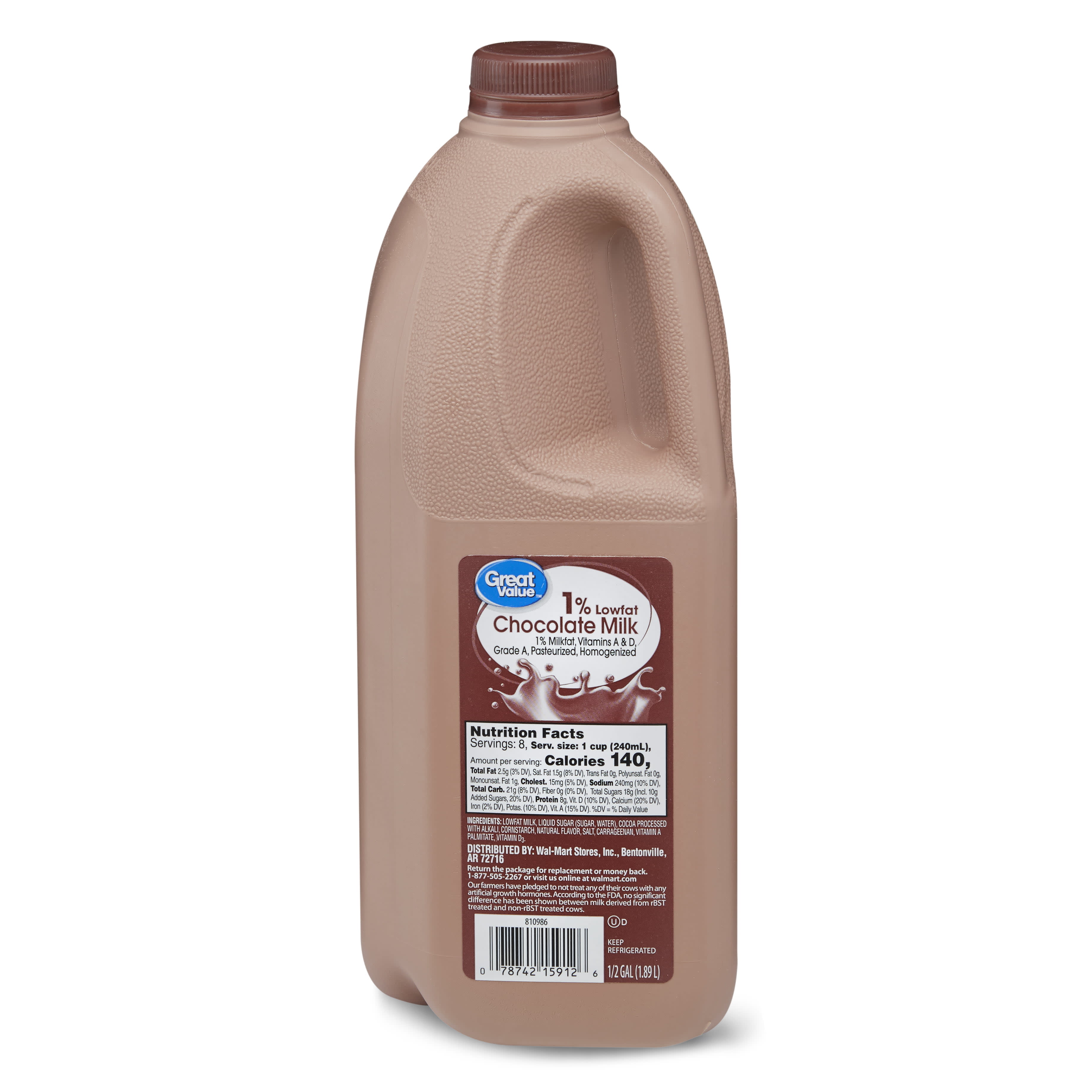 Great Value 1% Low Fat Chocolate Milk, Half Gallon, 64 fl oz