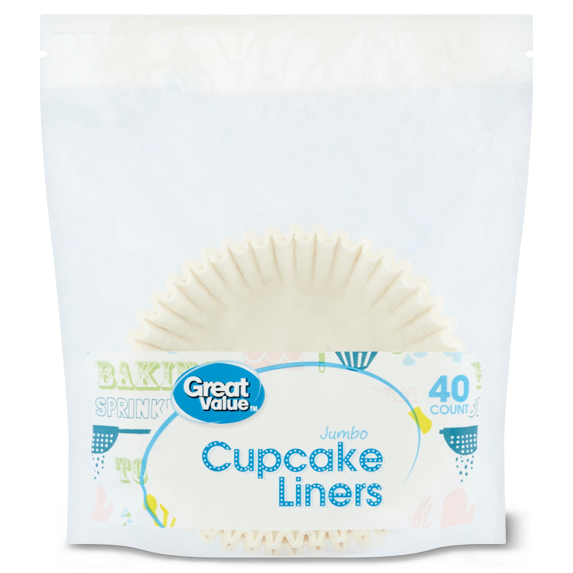 Great Value Jumbo Cupcake Liners, White, 40 Count - DroneUp Delivery