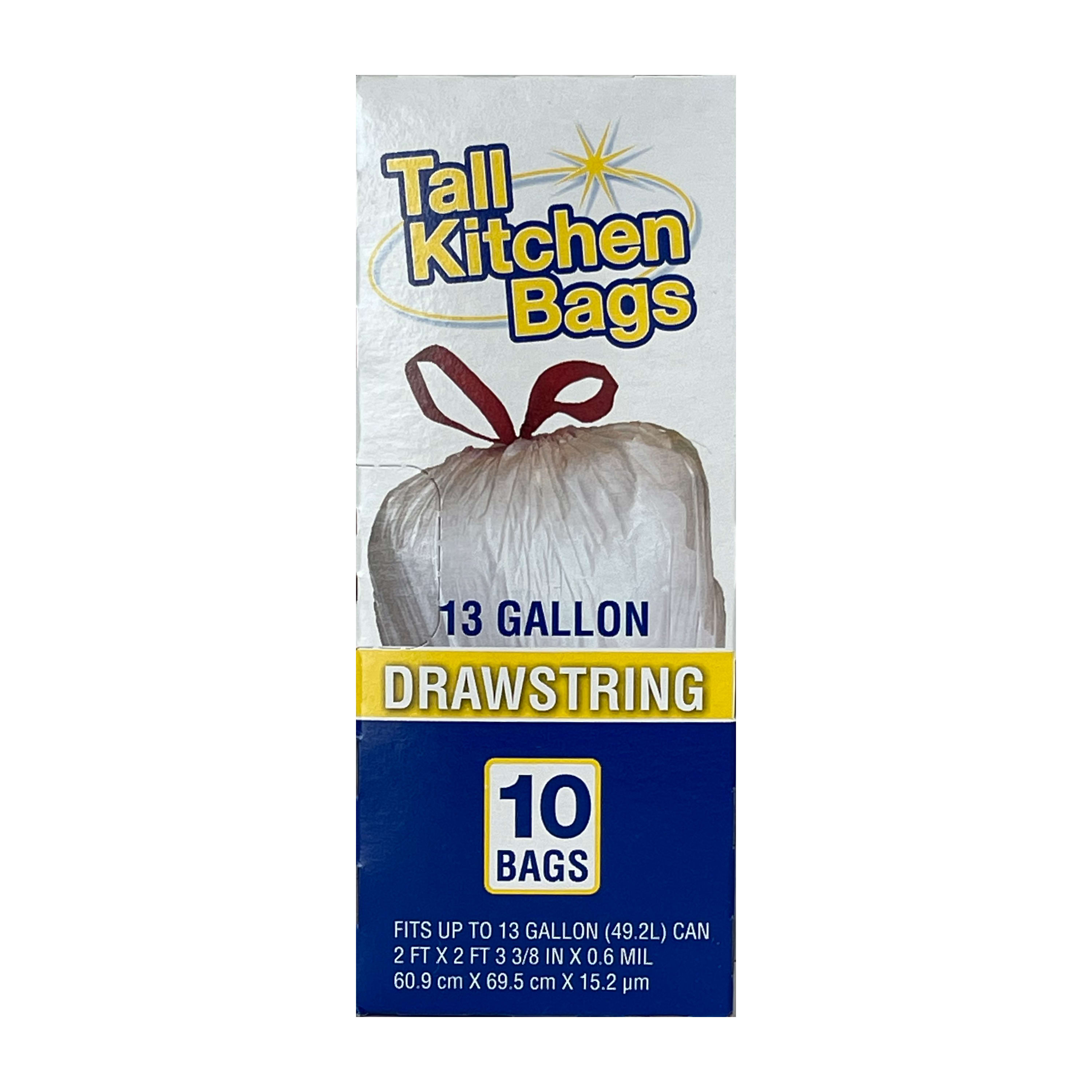 Basic Kitchen Trash Bags, 13 Gallon, 10 Bags (Drawstring