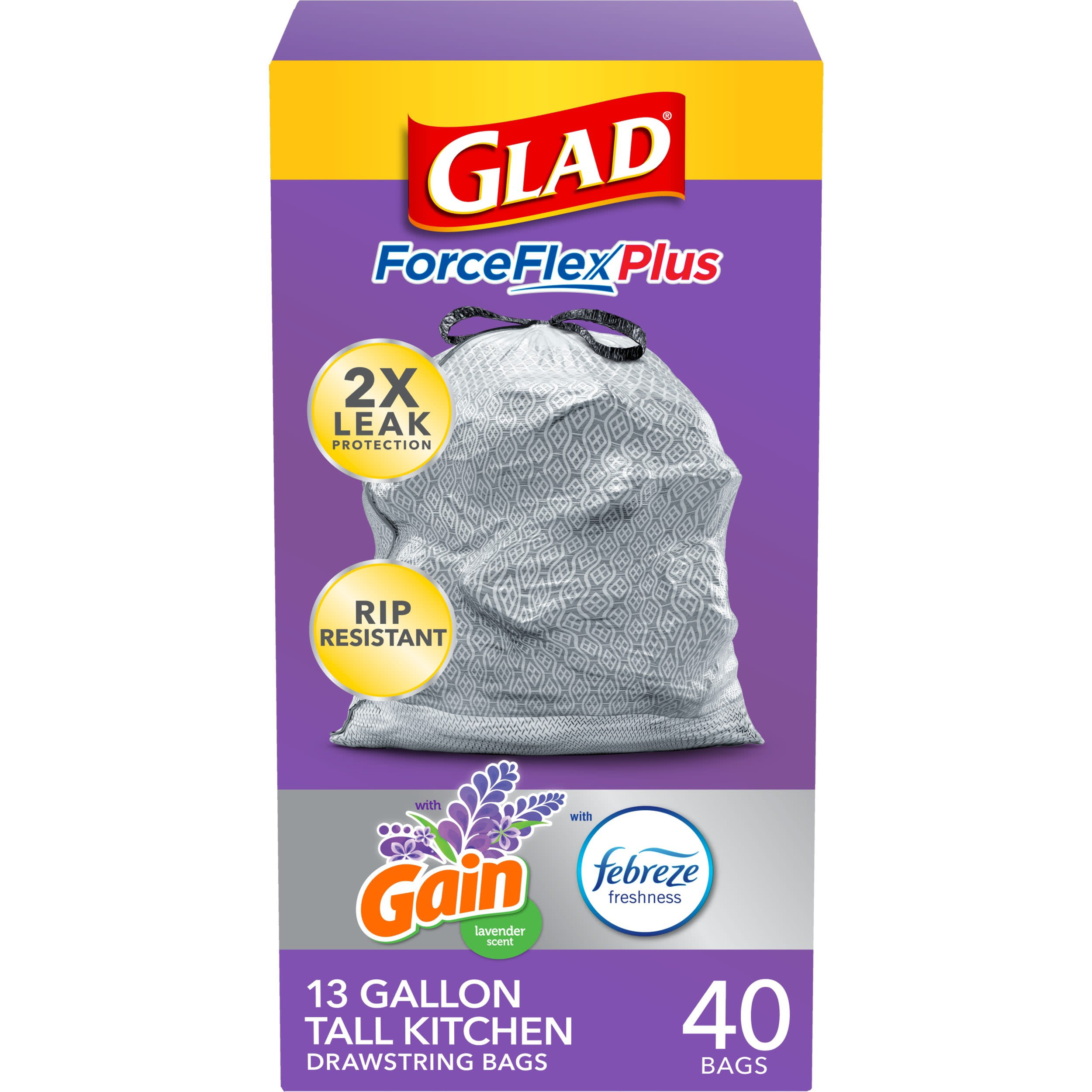 Glad ForceFlex Tall Kitchen Trash Bags, Gain Original Scent with