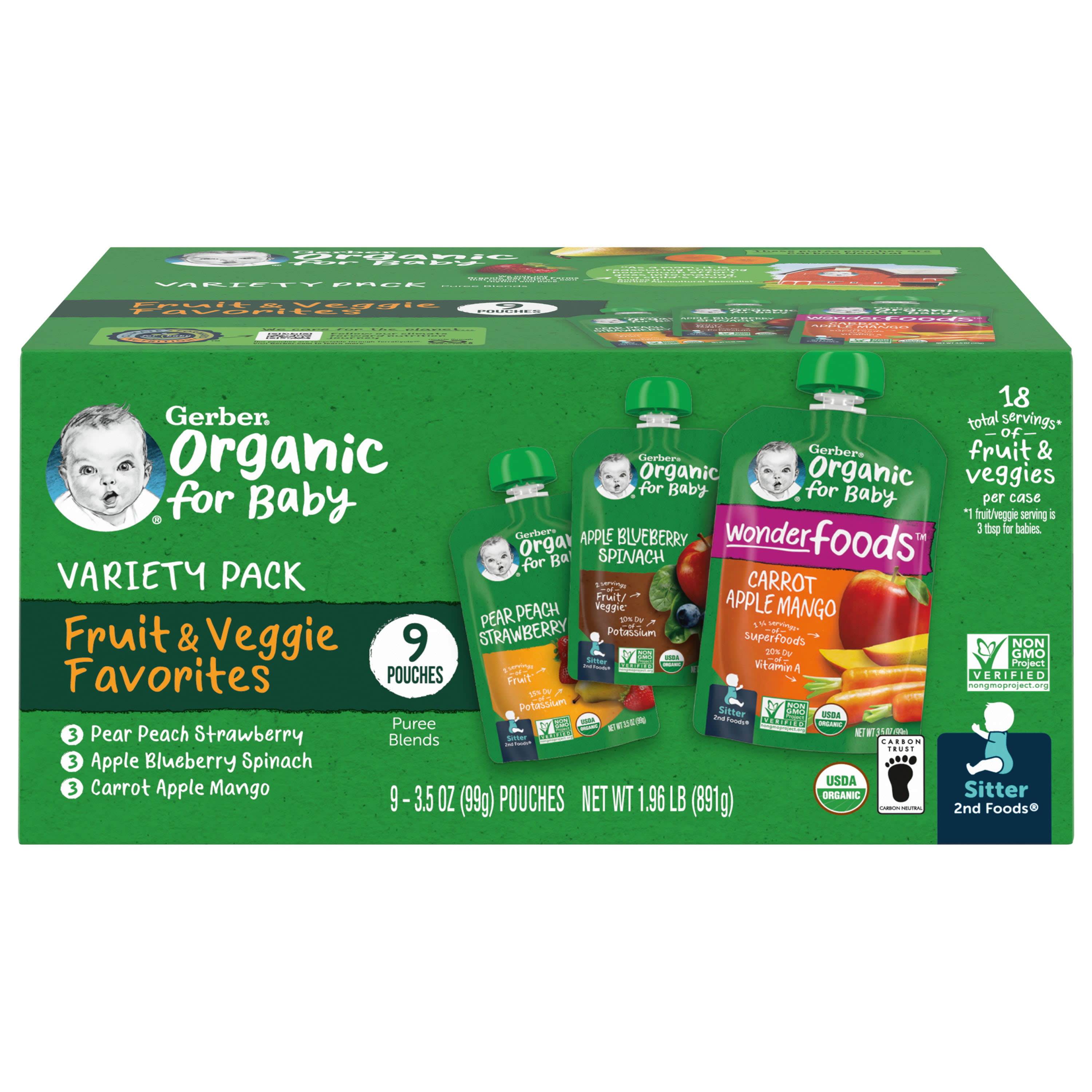 Gerber 2nd Foods Organic Baby Food Variety Pack Fruit and Veggie