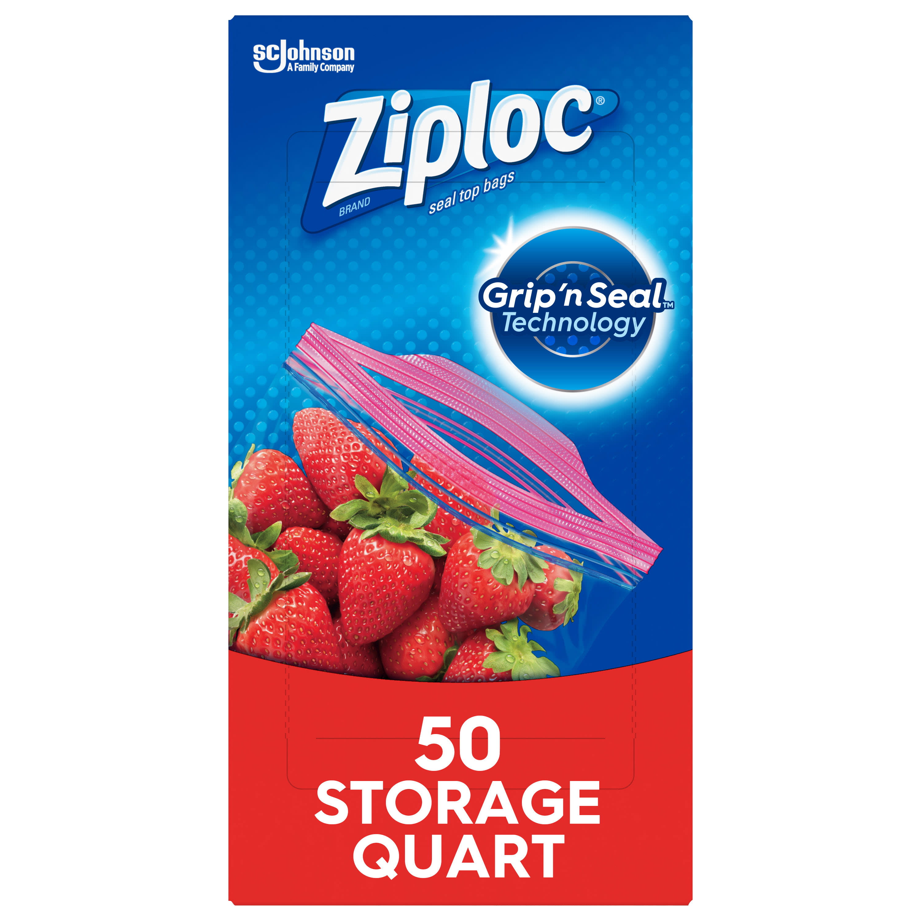 ZiplocÆ Brand Storage Bags with Grip 'n Seal Technology, Quart, 50