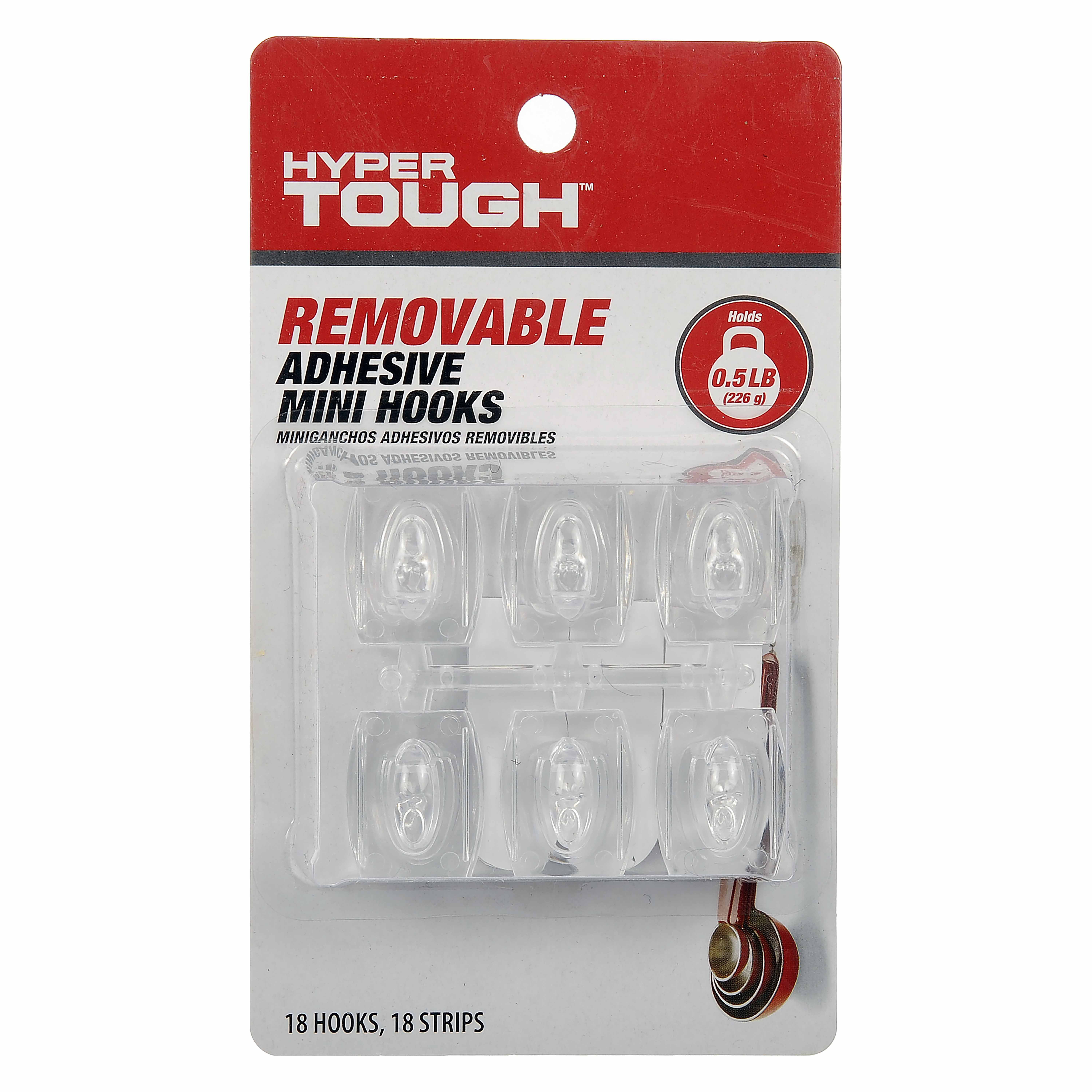 Hyper Tough, Mini Removable Hooks Value Pack, 18 Clear Square Mini Hooks  and Adhesive Strips, Hold .5LB - DroneUp Delivery