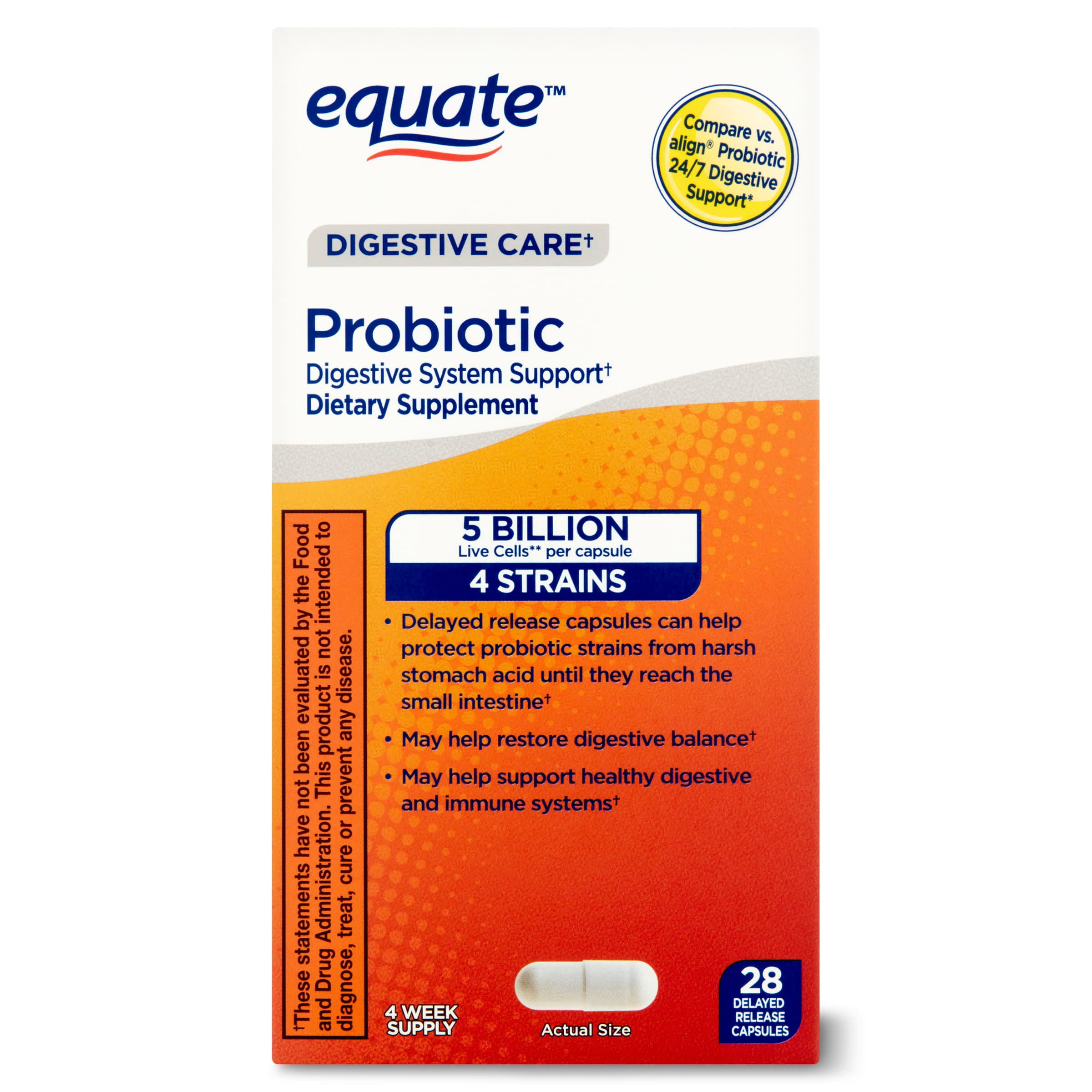 Equate Digestive Probiotic Supplement DelayedRelease Capsules, Unisex