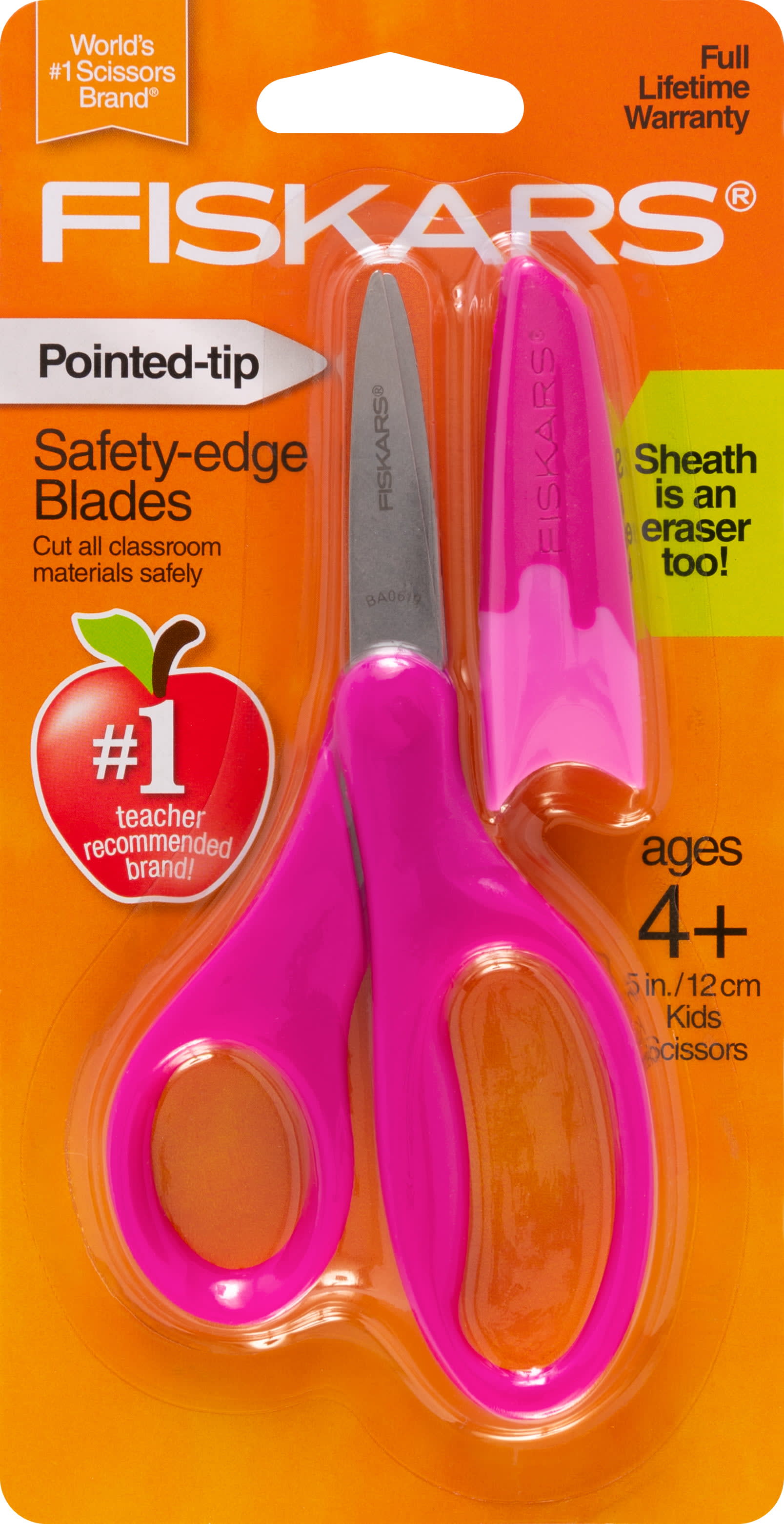 Fiskars Pointed-tip Kids Scissors (5 in.) with Sheath – Pink